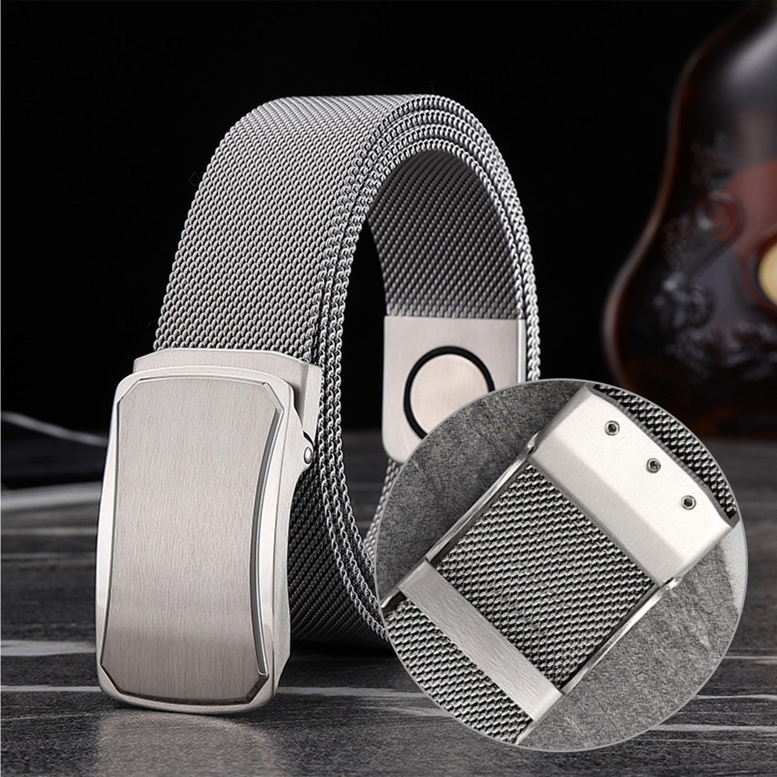 Ceintures pour hommes en acier inoxydable, ceinture tressée magnétique en métal pour hommes avec boucle automatique en acier inoxydable