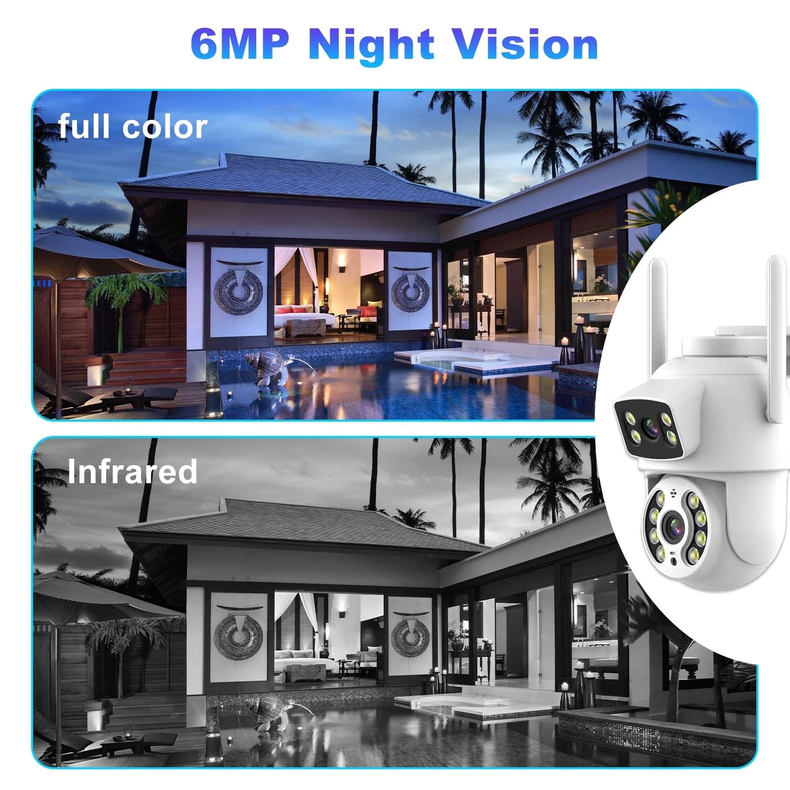 Zewnętrzna bezprzewodowa kamera IP 6MP z podwójnym obiektywem WiFi, monitoring CCTV, bezpieczeństwo domowe, wykrywanie osób, podwójny ekran,Spokój ducha zawsze(Add 128G)