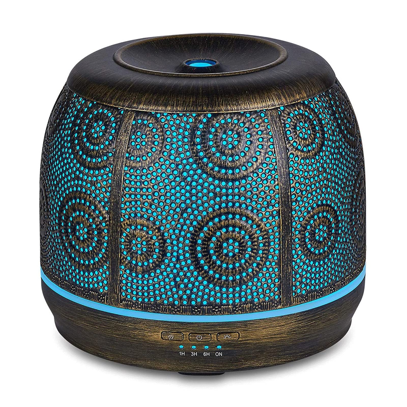 Humidificador Difusor de aceite esencial de aromaterapia metálica, humidificador, ultrasónico, neblina fresca, ajuste de tiempo, cambio de luz de color, sin agua apagado 500 ml Silenciosos