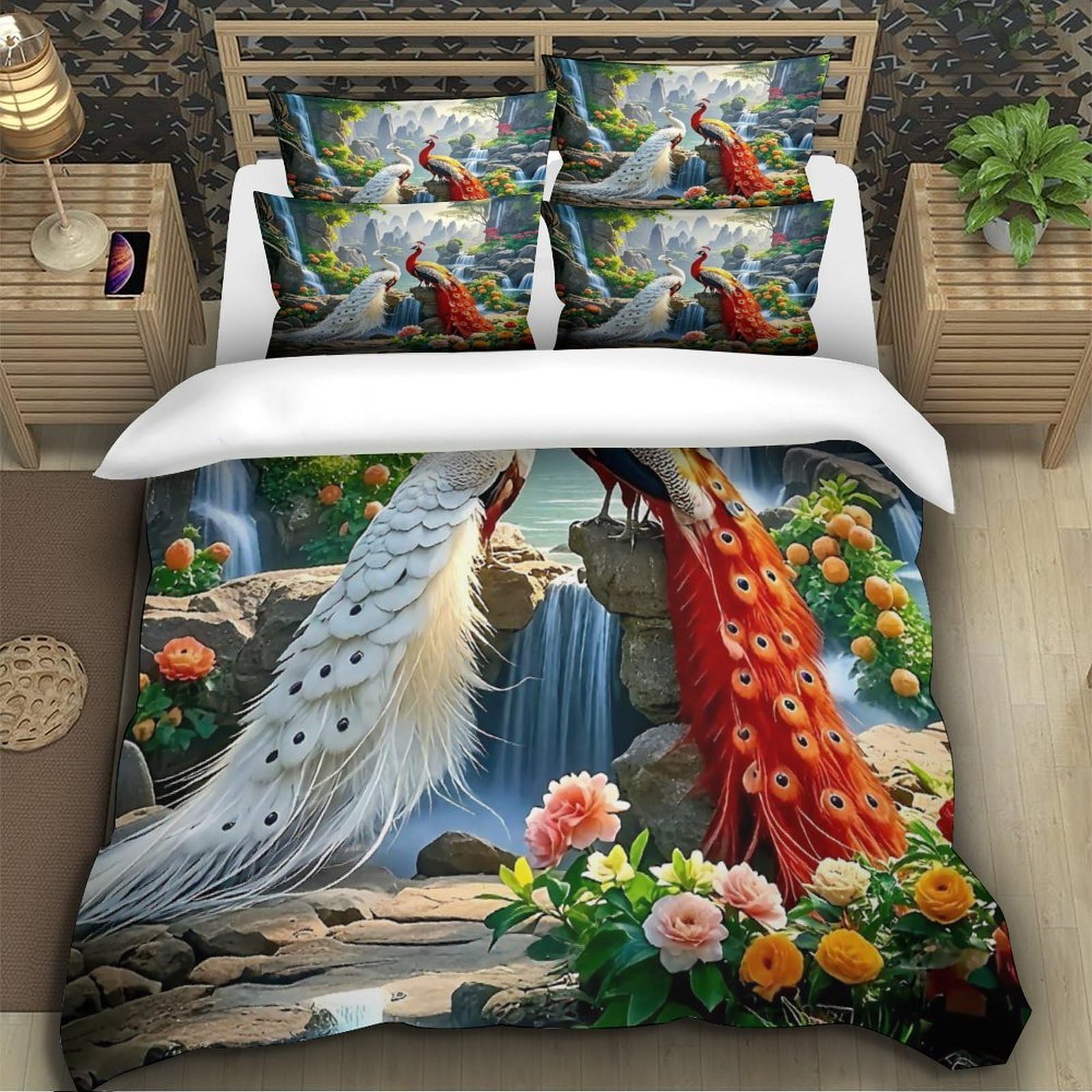 Ensemble de lit paon 3D housse couette microfibre Super King