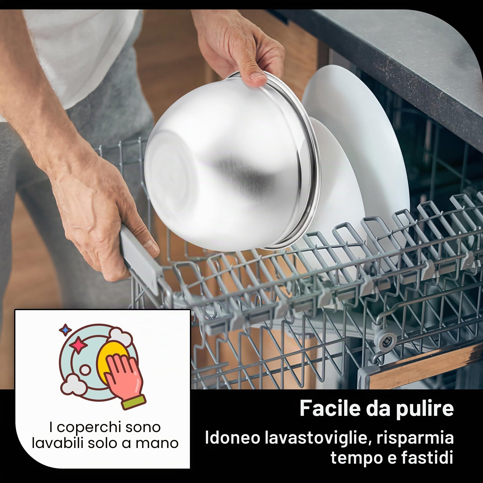 Joyfair Set ciotola in acciaio inox con inserti per grattugiare (nero)