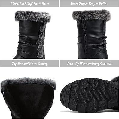 Vepose Women's Warm Mid Calf Winter Boots, Fur Lined with Side Zipper 960