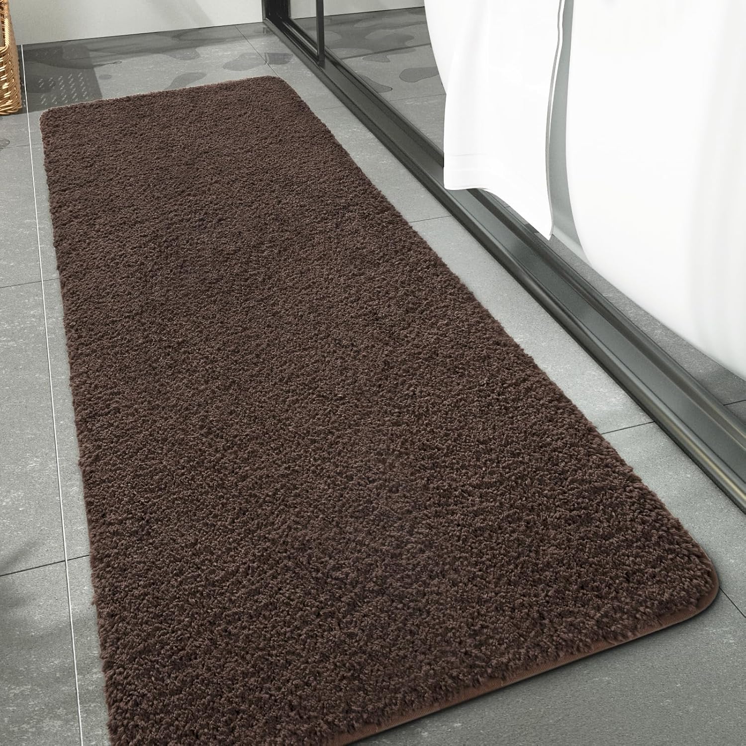 LOCHAS Bathroom Rug Runner 24x60 Inch, Soft Thick Absorbent Microfiber Bath Rugs for Bathroom, Machine Washable, Shaggy Plush Non Slip Bath Mat for Tub, Shower Floor, Quick Dry Mats, Brown - Image 6