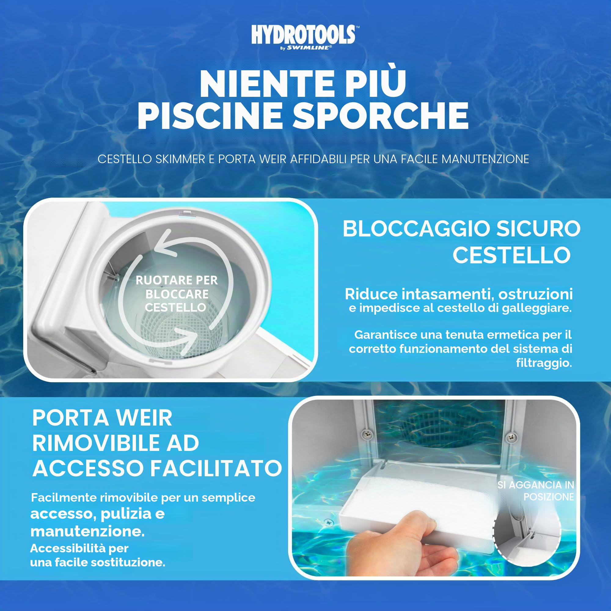 Swimline Hydrotools - Skimmer Standard in ABS, Bianco, Include Raccordo di Ritorno e Piastra di aspirazione, Accessori per la Manutenzione per Piscine Fuori Terra e con pedana