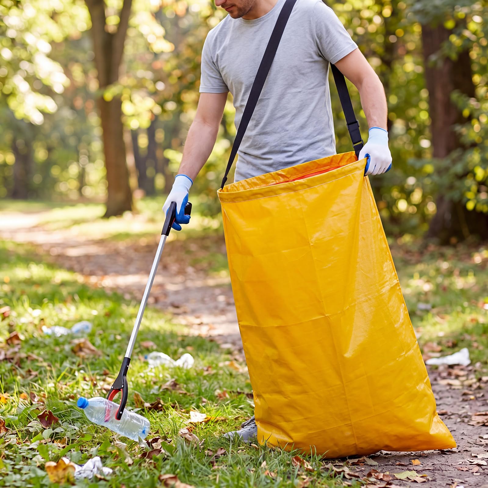 Faccito Lot de 2 sacs à litière avec bandoulière - Support de sac poubelle en vinyle - 1,2 m³ - Ne se plie pas - Portable - Pour terrasse, cour, jardin (jaune)