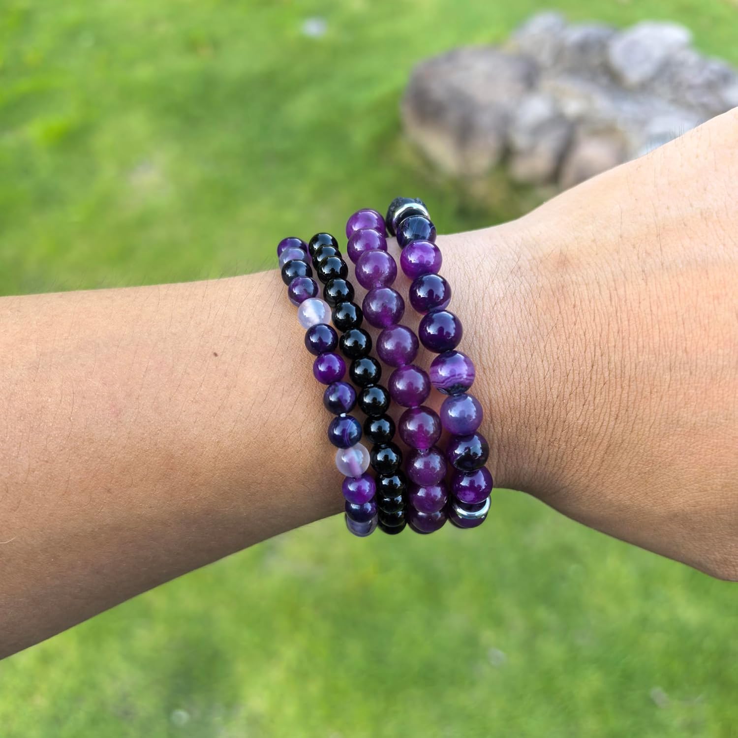 4pcs Natural Crystal Beaded Bracelet for Women,8mm Semi-Precious Healing Gemstone Bracelets 6mm Round Beads Stretch Anxiety Stress Relief Bracelet Spiritual Jewelry Gifts - Image 5
