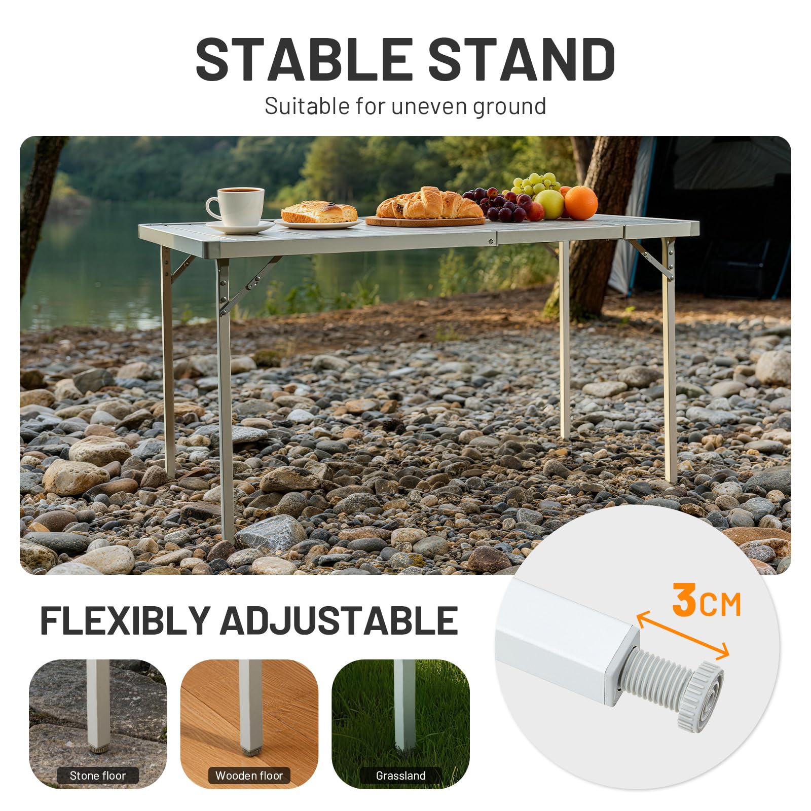 TIMBER RIDGE Tavolo da campeggio pieghevole 94/129 x 70 cm tavolo da giardino allungabile per 4-6 persone tavolo in alluminio regolabile in altezza con borsa da trasporto per picnic e outdoor