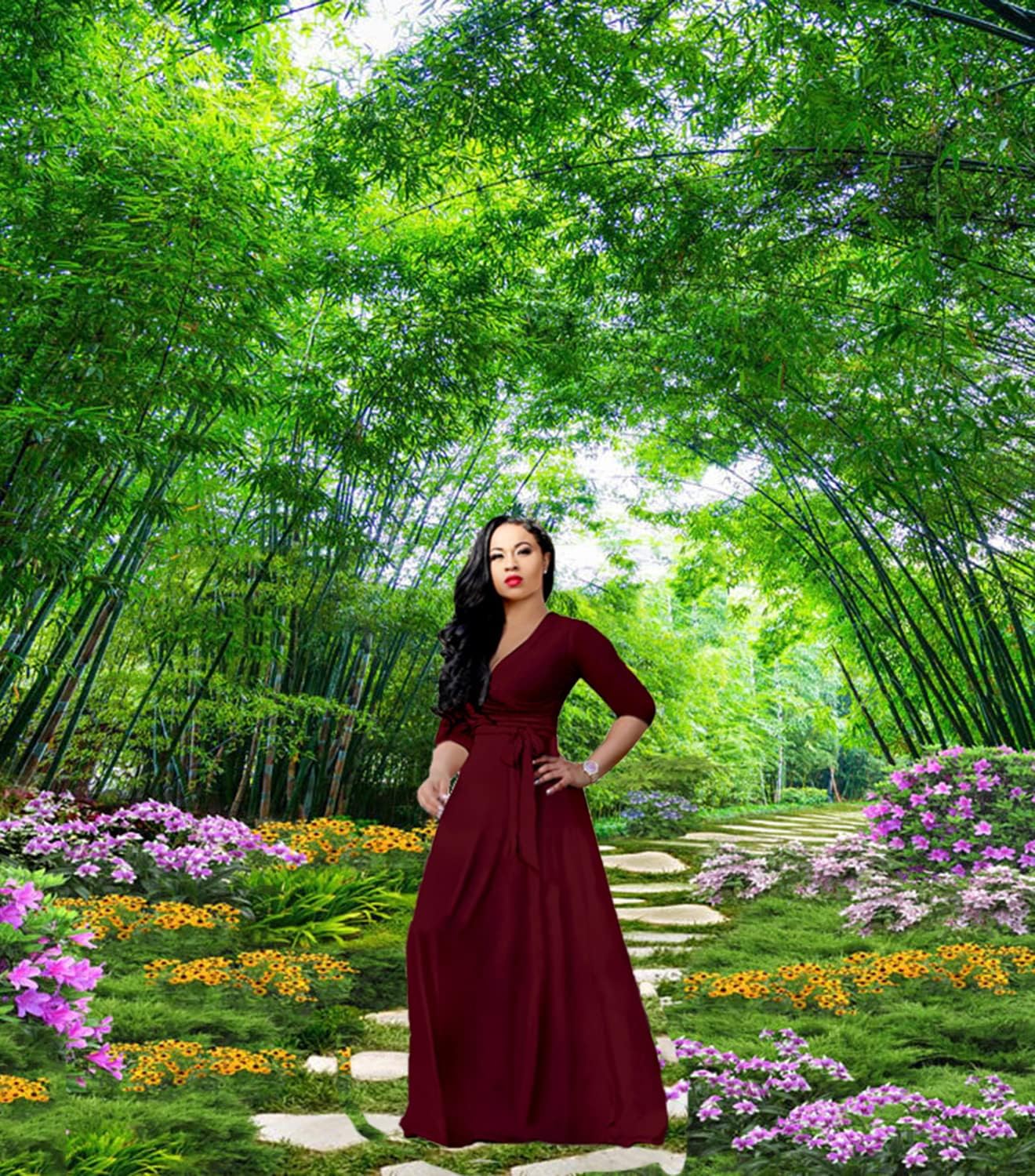 LightlyKiss Plus-Size Maxi Dresses for Women African Summer 3/4 Sleeves Beach Sundress with Pockets