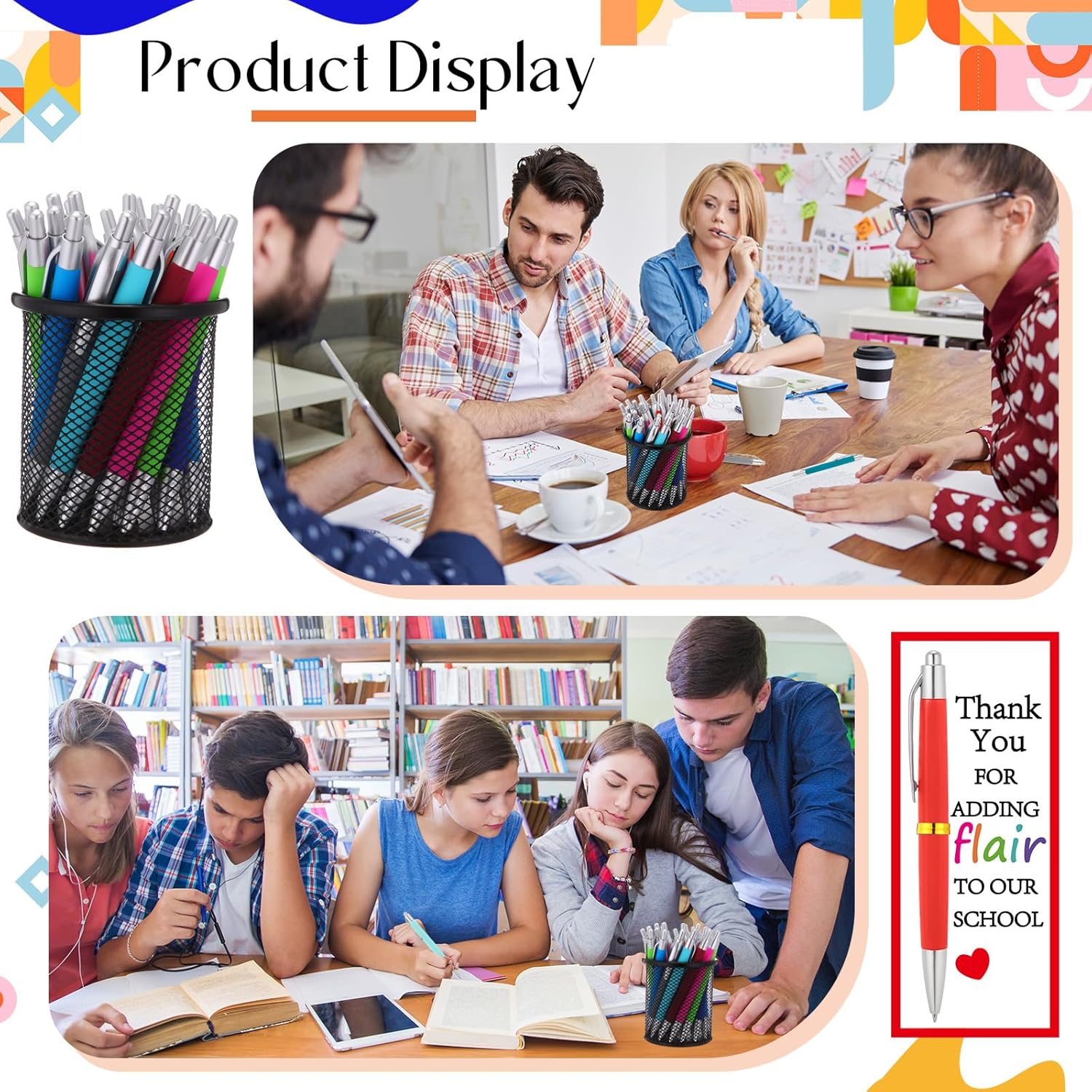 Sayglossy 100 Set Teacher Appreciation Gift Bulk Thank You Ballpoint Pens With Appreciation Cards and Ties Inspirational Ballpoint Pens Gift for Teacher Nurse Women