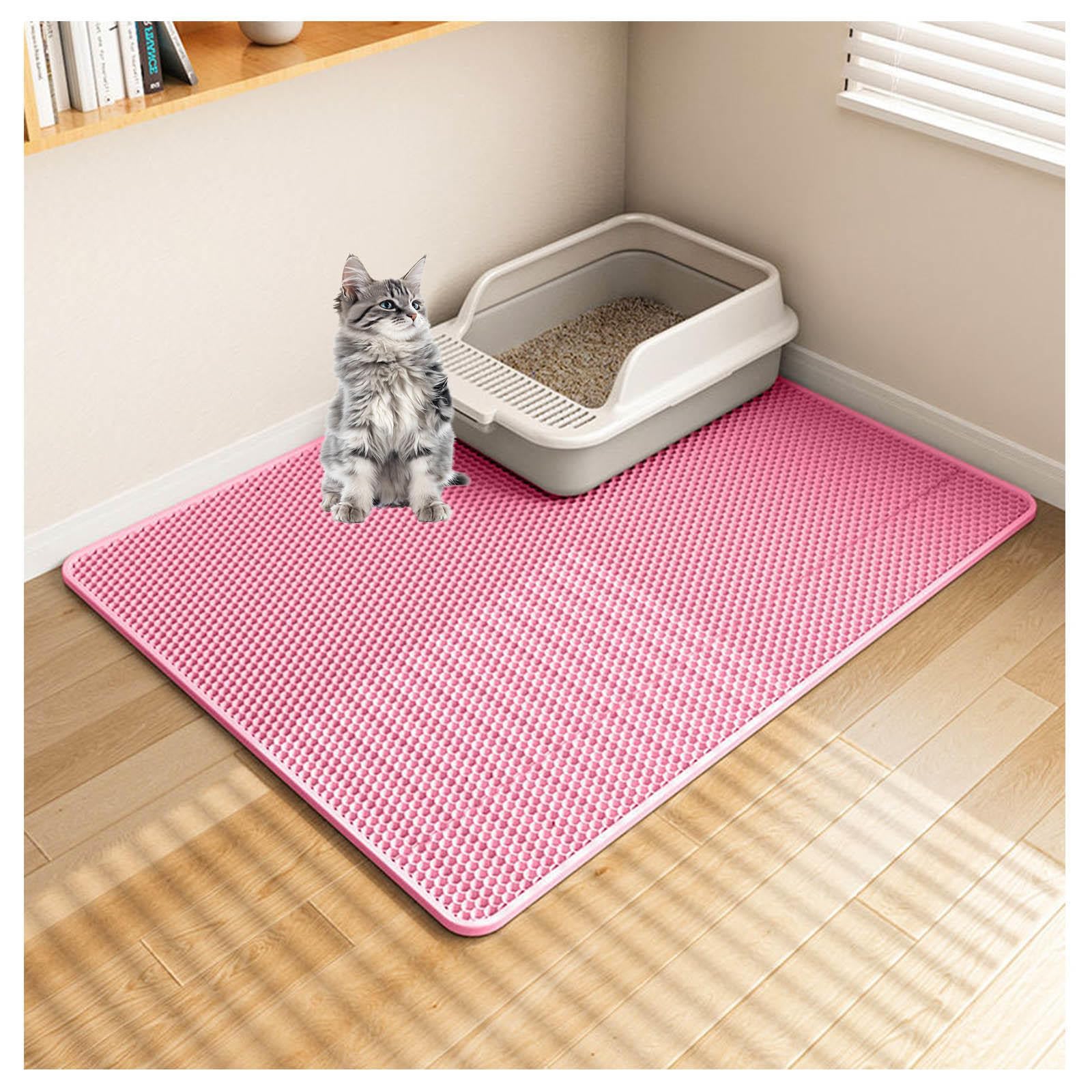 Litter Mat for Litter Box Honeycomb Double Layer Easy Clean Litter Rug Waterproof Leakproof Anti-Slip,Pink-22x29x0.5in