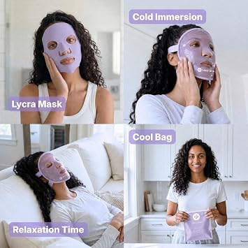Medi Grade Cooling Face Mask, Gel Face Ice Pack with Lycra Mask, Purple