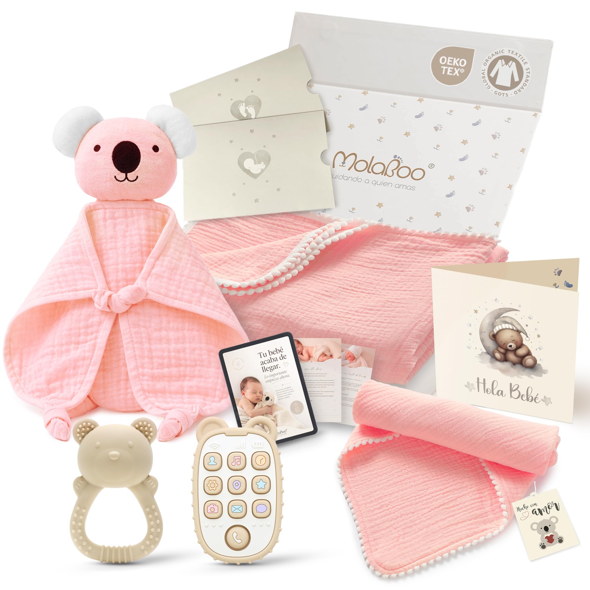Babykorb für Neugeborene, Babykorb für Neugeborene, Jungen und Mädchen, Geschenke für Erstlingsmütter, originelle Schwangerschaftsgeschenke, Musselin-Decke, Doudou Baby (Pastellrosa)
