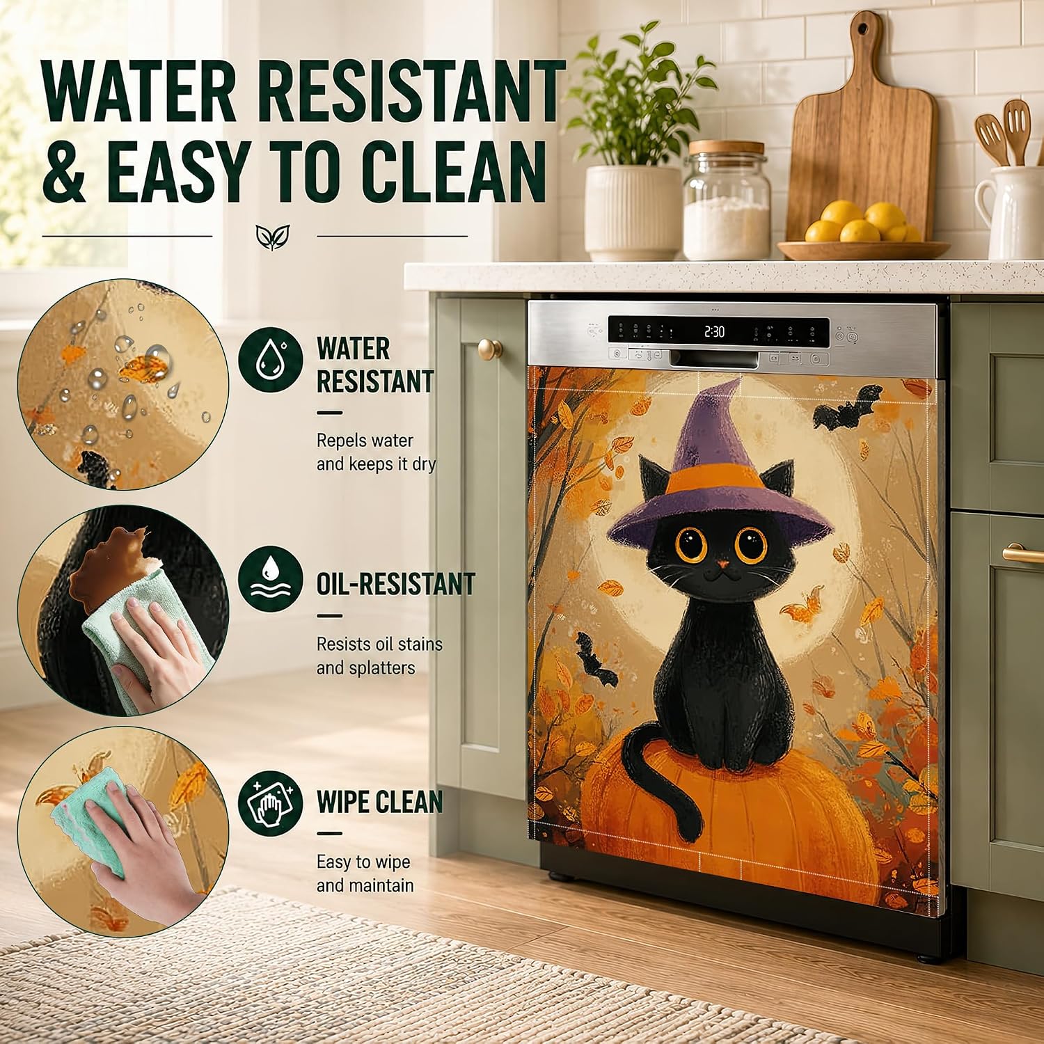 Black Cat Pumpkin Halloween Dishwasher Magnet Cover,23x26 Inch Magnetic Dishwasher,Waterproof Appliance Cover for Holiday Kitchen Decor Housewarming Gifts image 4