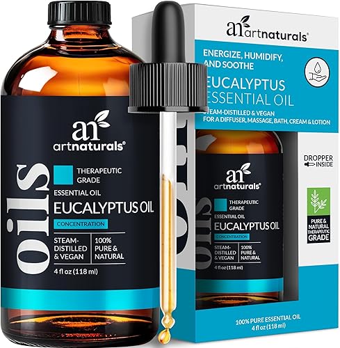Aceite esencial de eucalipto de ArtNaturals, para aroma terapia, 4.0 onzas 3 piezas, grado terapéutico, 100 % puro y aceites naturales, incluye