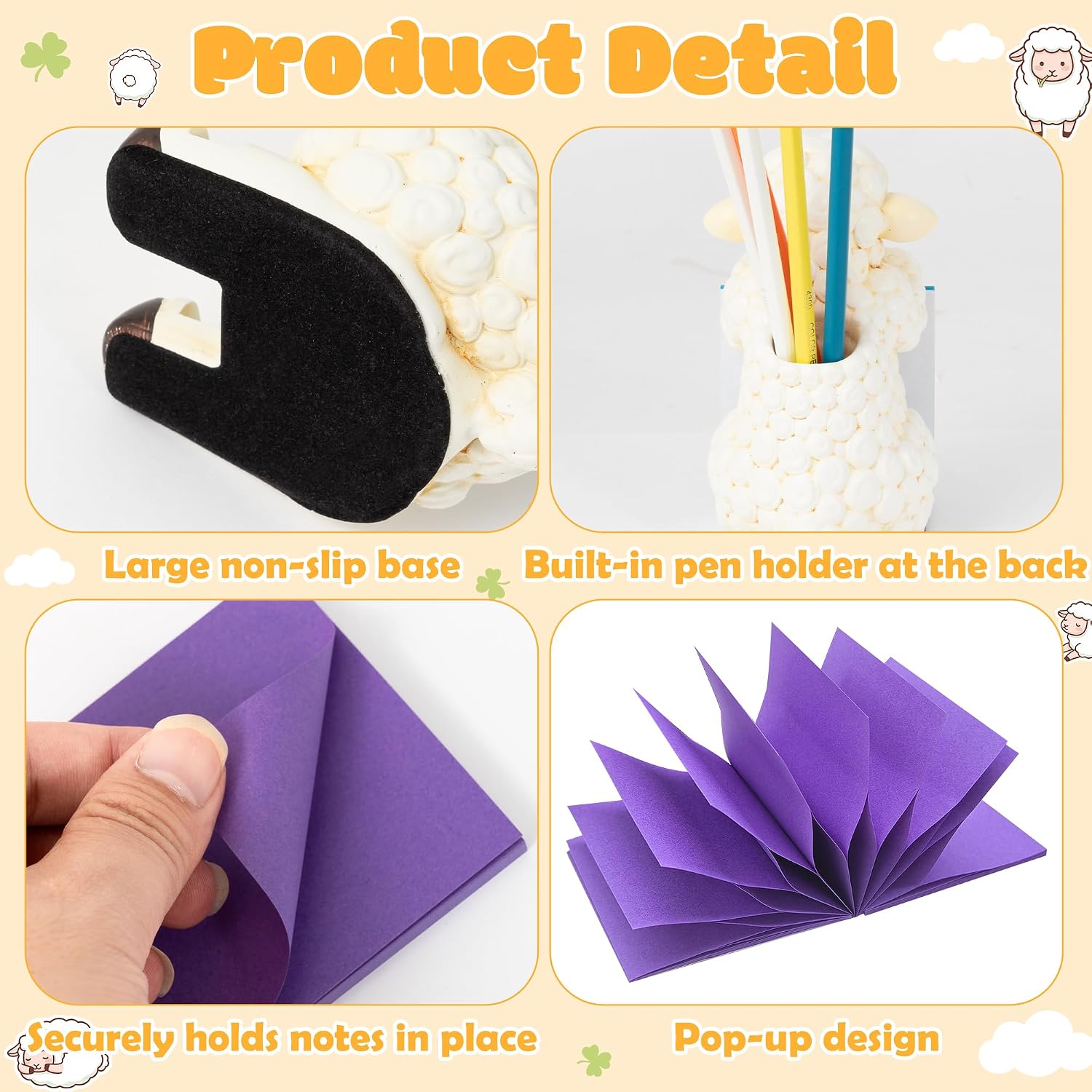 Sheep Pop Up Sticky Note Dispenser with 3x3inch Self-Stick Note Pad | Desk organizer with pen holder, 8 Color self-adhesive memo, Desktop for classroom home office, Back to school, Birthday gift