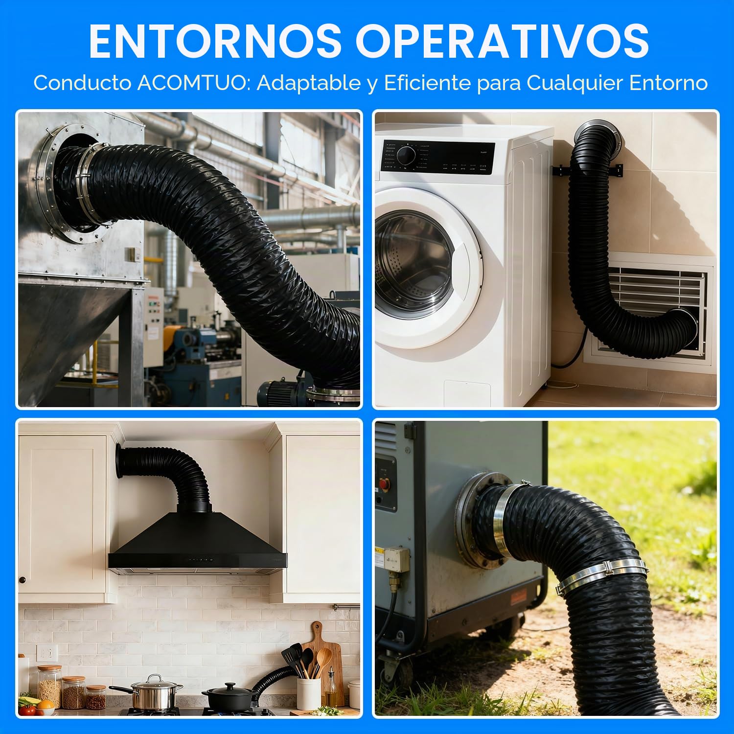Manguera de Ventilación 153 mm, 3 m Manguera de Escape de Aluminio con 2 Abrazaderas Acero, PVC Conductos de Ventilación para Extractores, Climatizadores, Secadoras, Campanas Extractoras, Negro