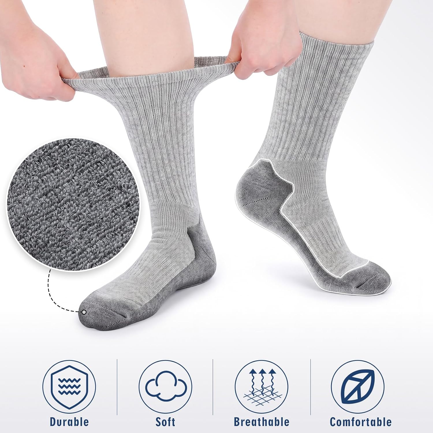 Glitopper 10 Pairs Work Boot Socks for Men Cotton Cushioned Heavyweight Socks Thick Workwear Crew Padded Anklets for Men