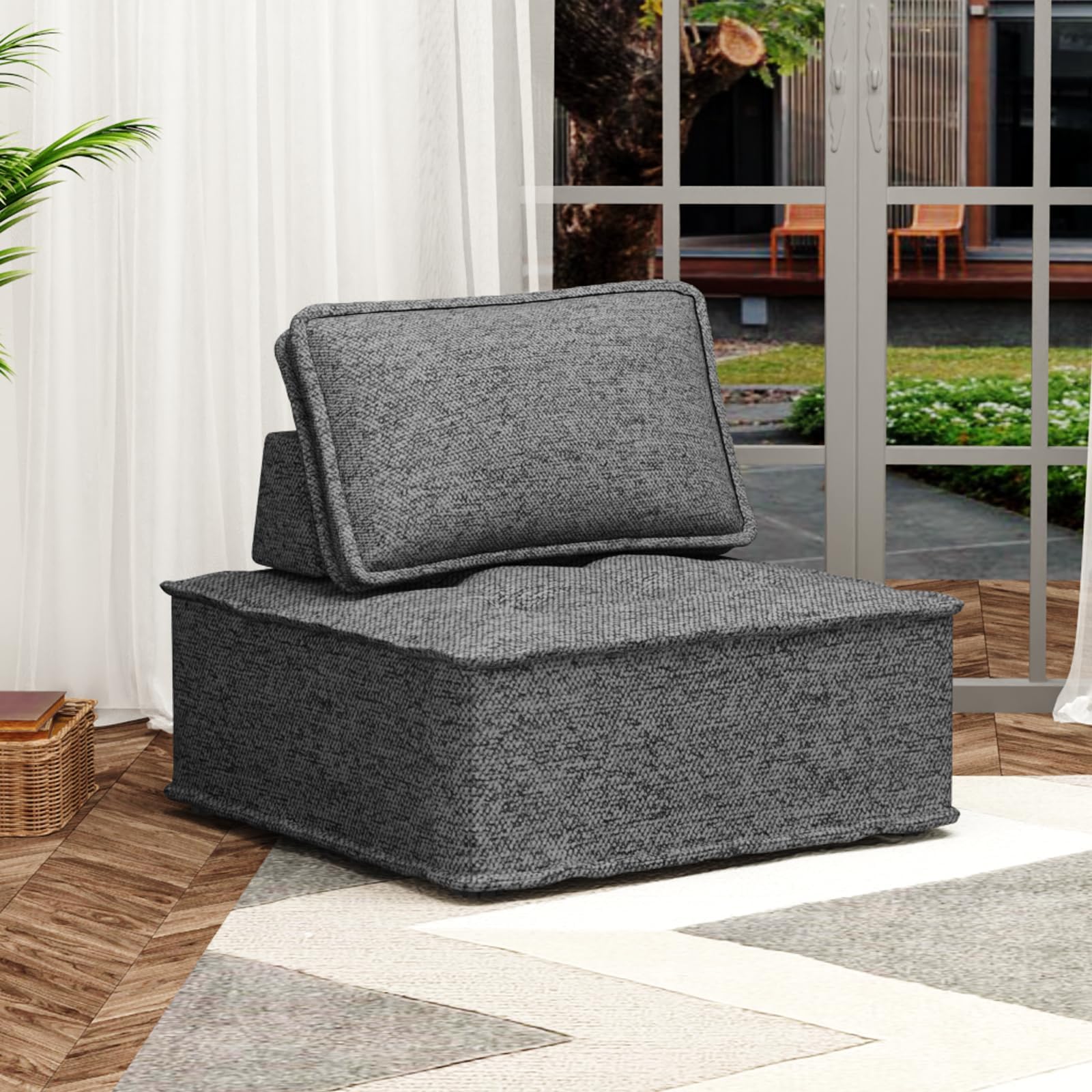 PUREMINDModular Sectional Sofa, 1 Seat Convertible Modular Couch for Living Room, Linen Single Sofa Chair Easily Combined into L Shaped Sofa, Sofa Sleeper, Sofa Set(Dark Grey)