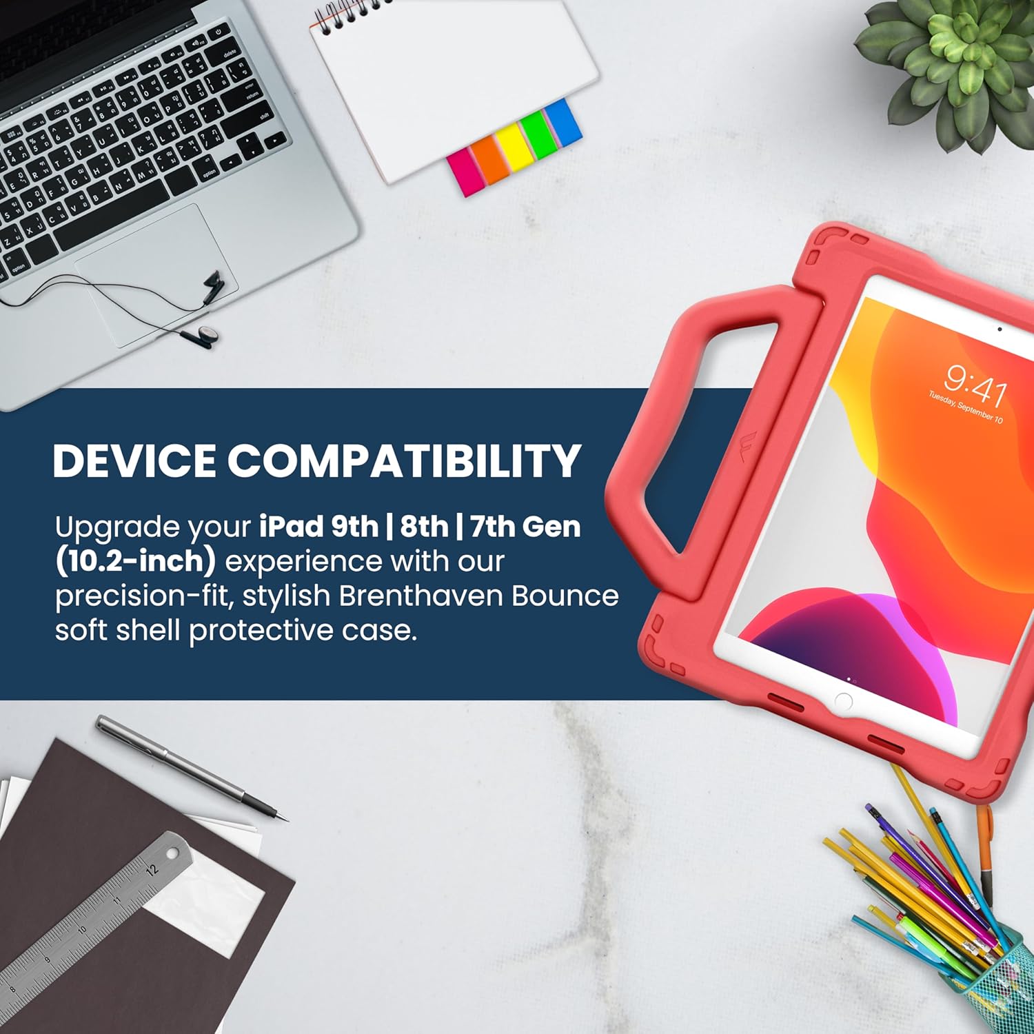 Brenthaven Edge Bounce Case Fits iPad 9th | 8th | 7th Generation (10.2-inch) Kids Carry Stand Protective Cover - Durable, Slim, Lightweight and Drop Tested Touch ID Compatible - Gray