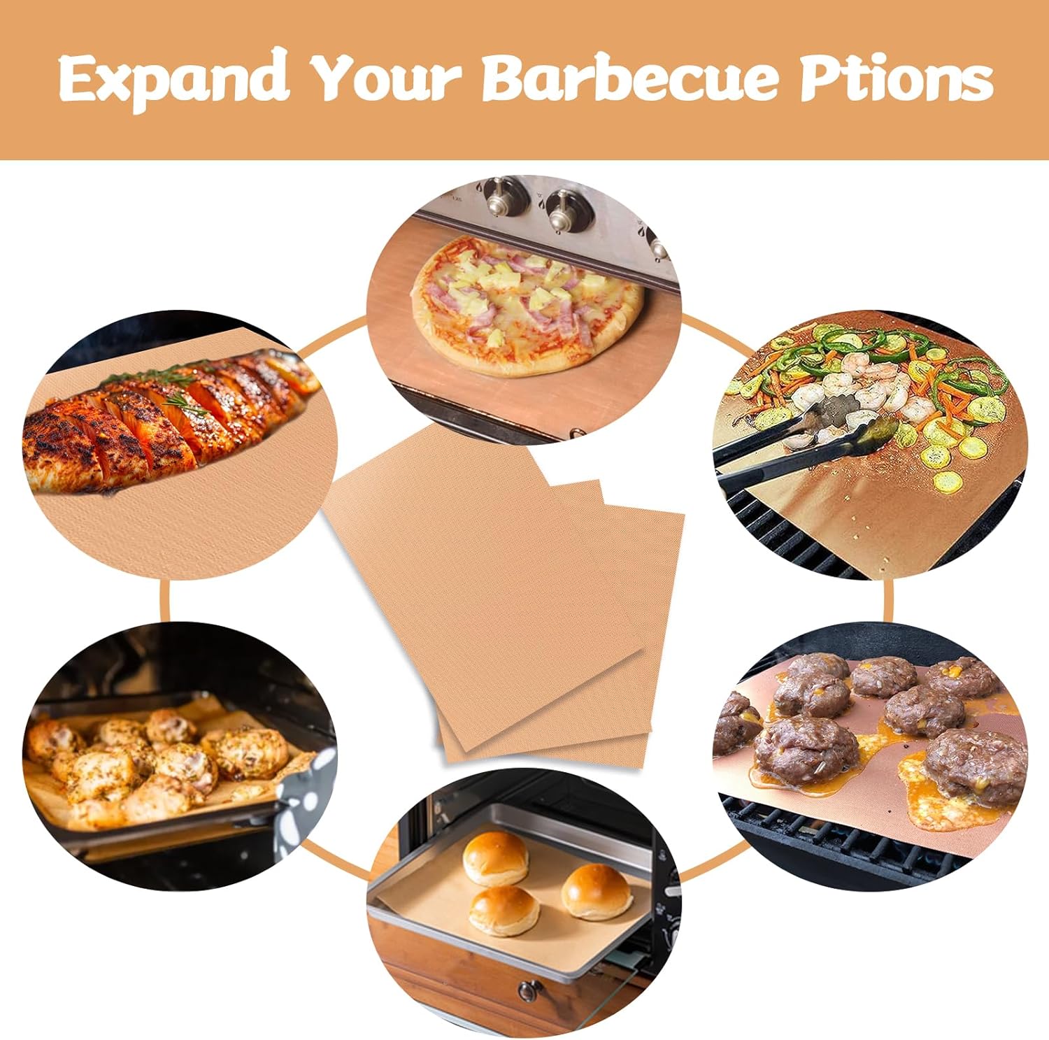 Copper Grill Mats for Ourdoor Grill Set of 6,Heavy Duty Non-Stick BBQ Grill Mats,Reusable & Easy to Clean for Gas,Charcoal & Electric Grills-15.75 x 13 Inch - Image 5