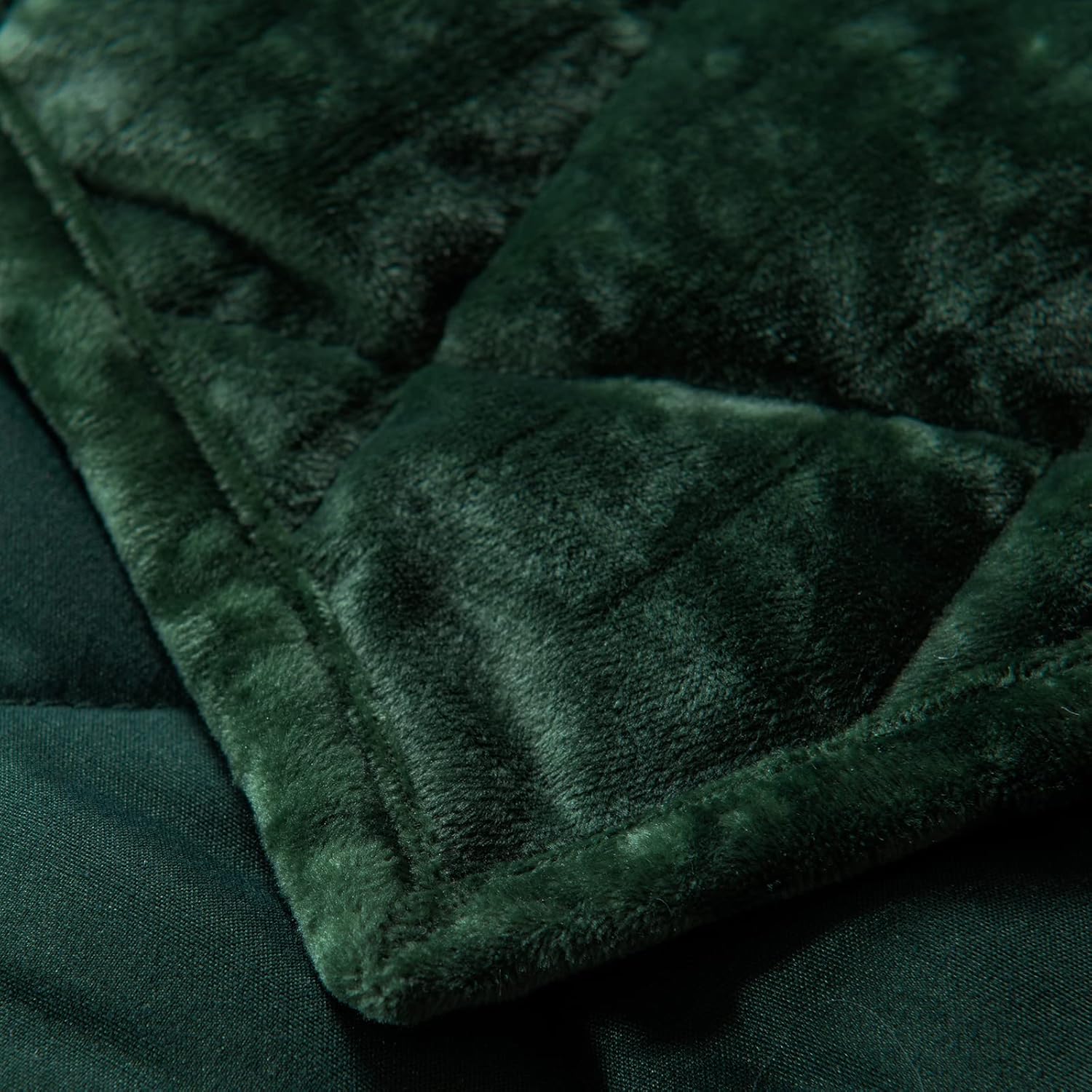 Fredsure Distressed Velvet Quilt Set, 3 Pieces Blackish Green Queen, Distressed Velvet Face and Brushed Microfiber Reverse with Diamond Quilting - Image 5