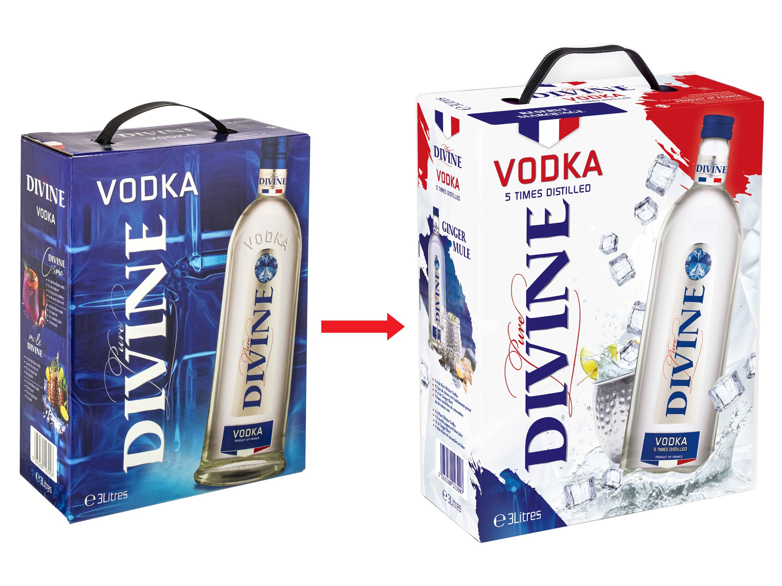 Pure Divine - Französischer Vodka aus den Nordvogesen - 37.5 Prozent Vol - Großpackungen 3 Liter - Wodka Bag in Box (1 x 3 l) (Packung mit 3)