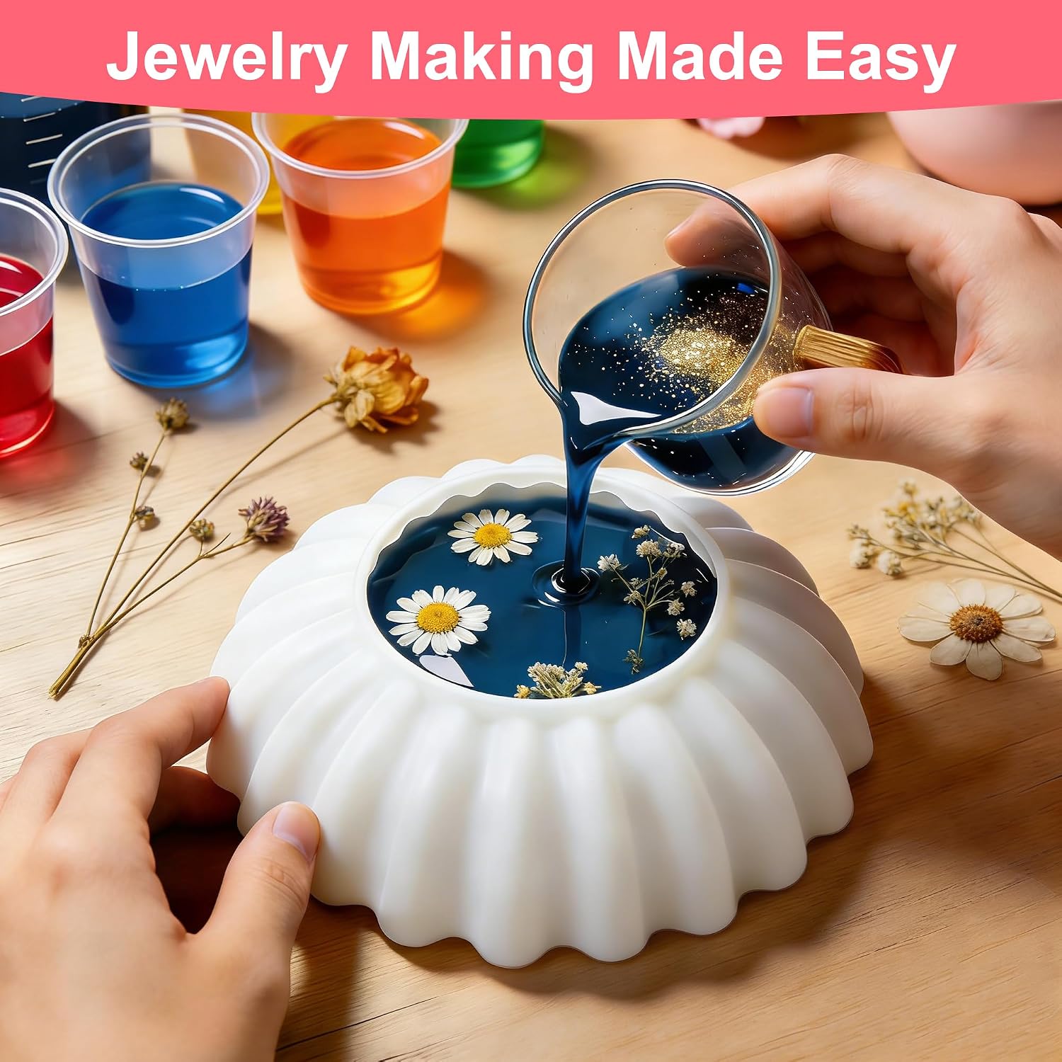Resin Mold for Flower Bowl, 5.23 Inch Flower Tray Silicone Molds for Resin, Epoxy Resin Mold for DIY Jewelry Trinket Container Candle Holder Home Decoration
