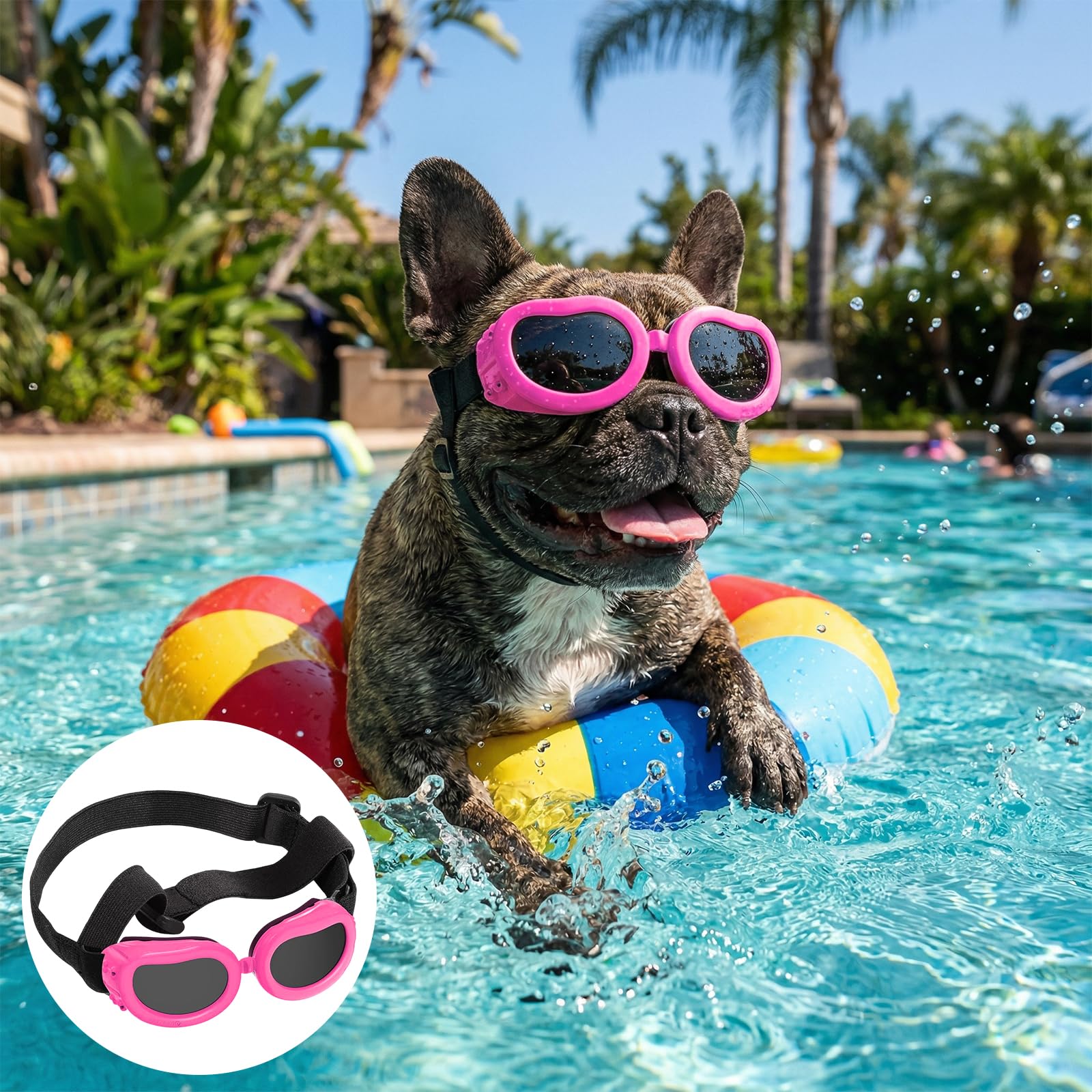 Occhiali da Sole per Cani Piccola, Occhiali Protettivi per Cani, Protezione UV, Impermeabili, Antivento e Antiappannamento, Adatti a Cane e Gatti di Piccola Taglia (Rosa)