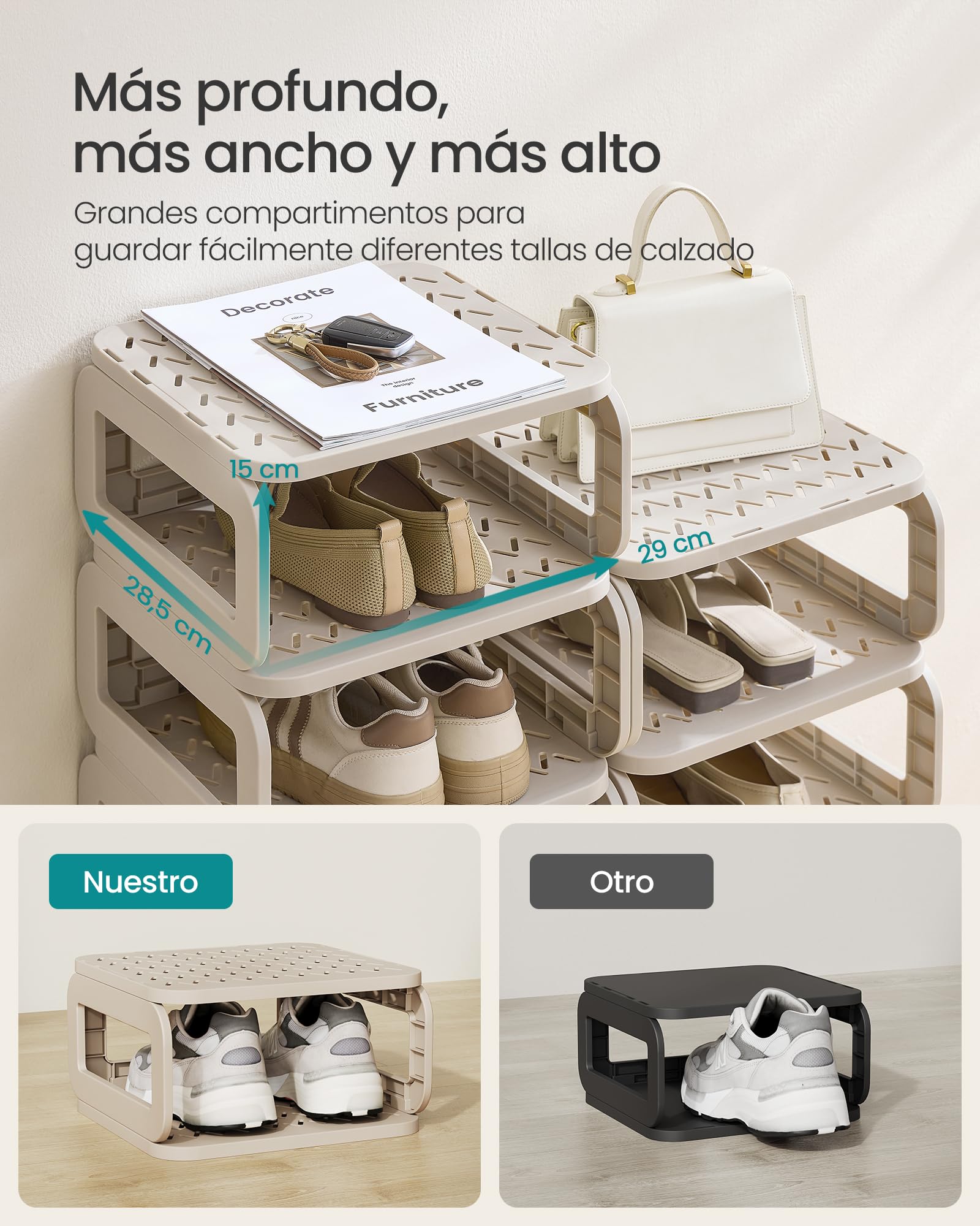 SONGMICS Scarpiera Salvaspazio Slim, 10 Scomparti, Scaffale Porta Scarpe, Aperto, Scarpiera Ingresso Corridoio Entrata Bagno, Beige Cappuccino LPC038K01 | Estantería para Zapatos, Almacenamiento Abierto, para Entrada, Pasillo, Baño, Beige Capuchino, Colec