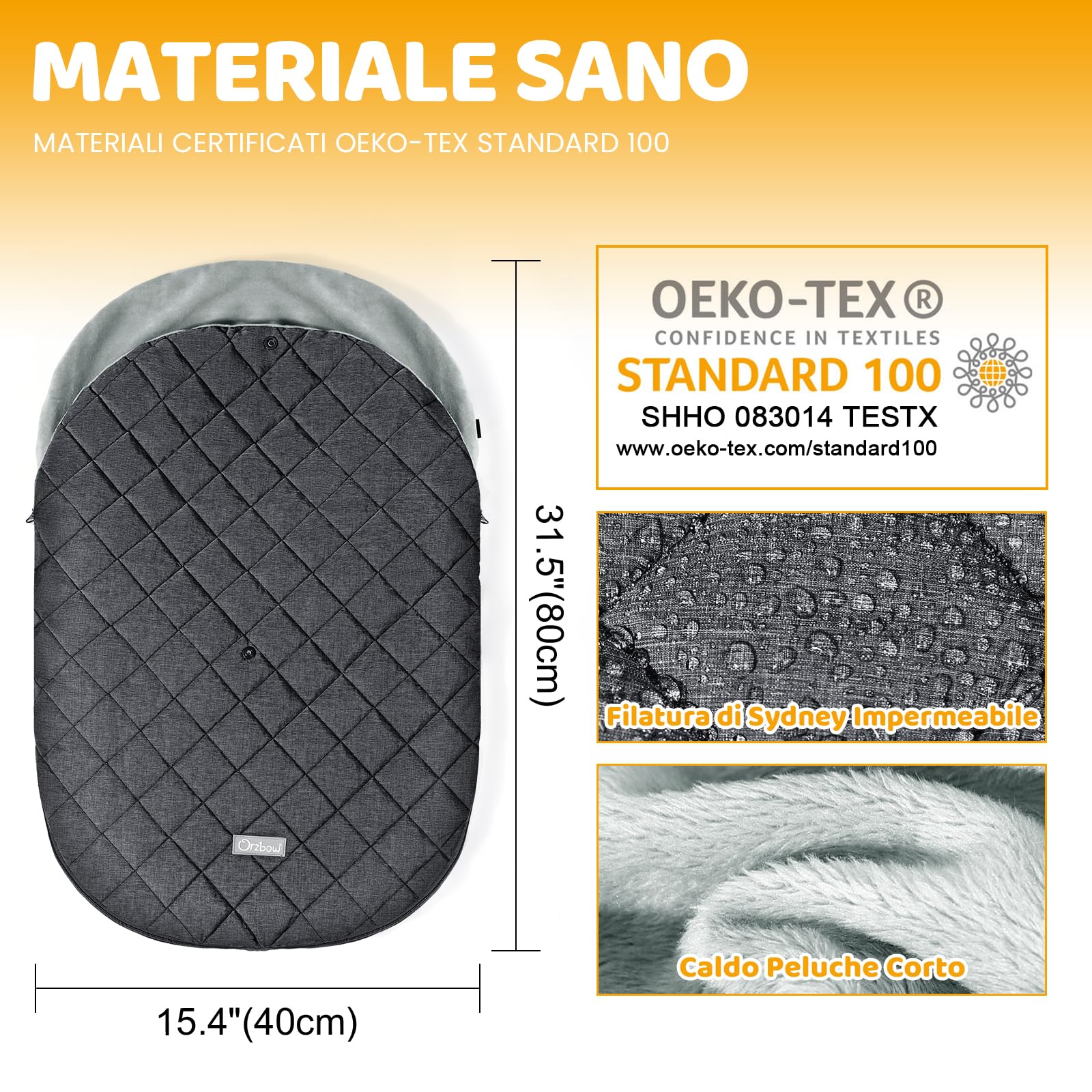 Orzbow Universale Sacco per Ovetto Invernale, Impermeabile Sacco a Pelo Termico per Seggiolino Auto (Maxi-Cosi/Römer/Cybex) con Imbracature a 3 e 5 Punti, Primavera e Autunno, Fodera Corta in Peluche