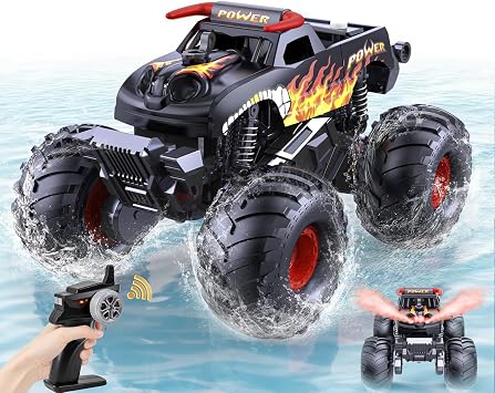 Waterproof Monster Truck Toys 116 Amphibious Remote Control Car All Terrain Off-Road Pickup Truck 4WD RC Cars Toys for 8 9 10 11 12 Year Old Boys Gifts Black