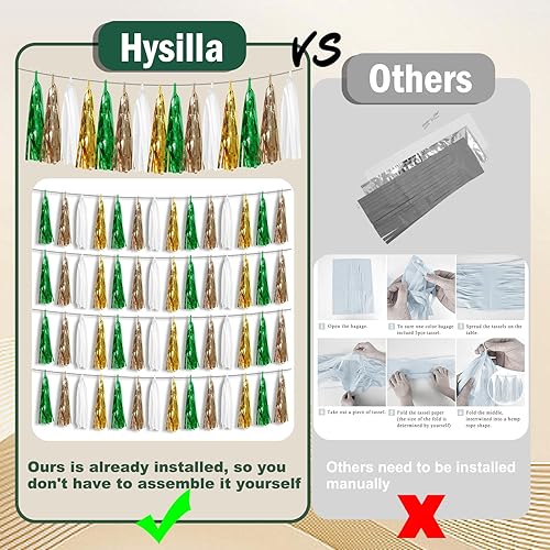 Miniatura 3 de Guirnalda metálica de flecos de papel de aluminio de color verde salvia, beige, menta, con borlas para flotadores de desfile, despedida de soltera,