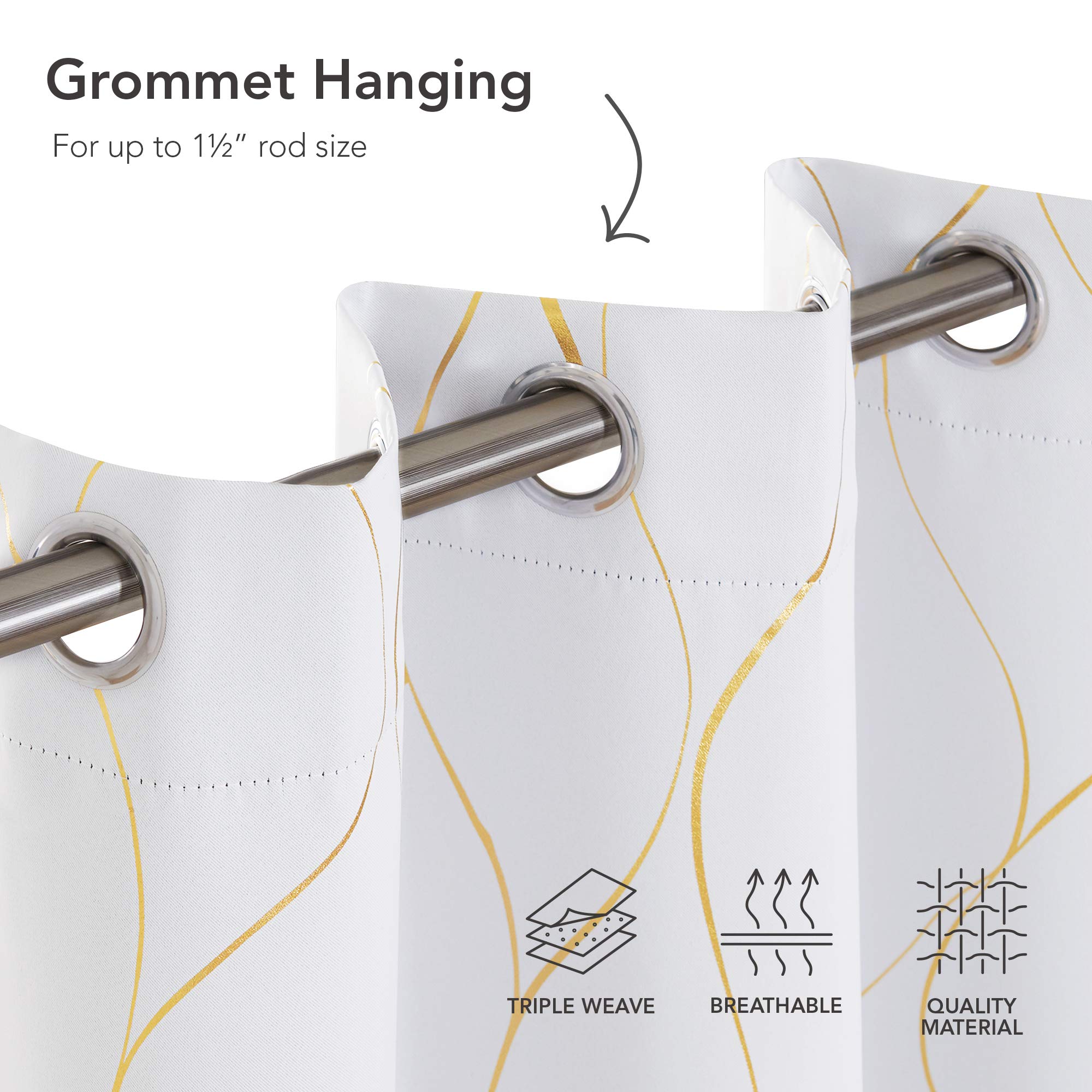 Deconovo Gold Wave Foil Blackout Curtains – Thermal Insulated, Noise Reducing, 42x84 Inch Set Of 2