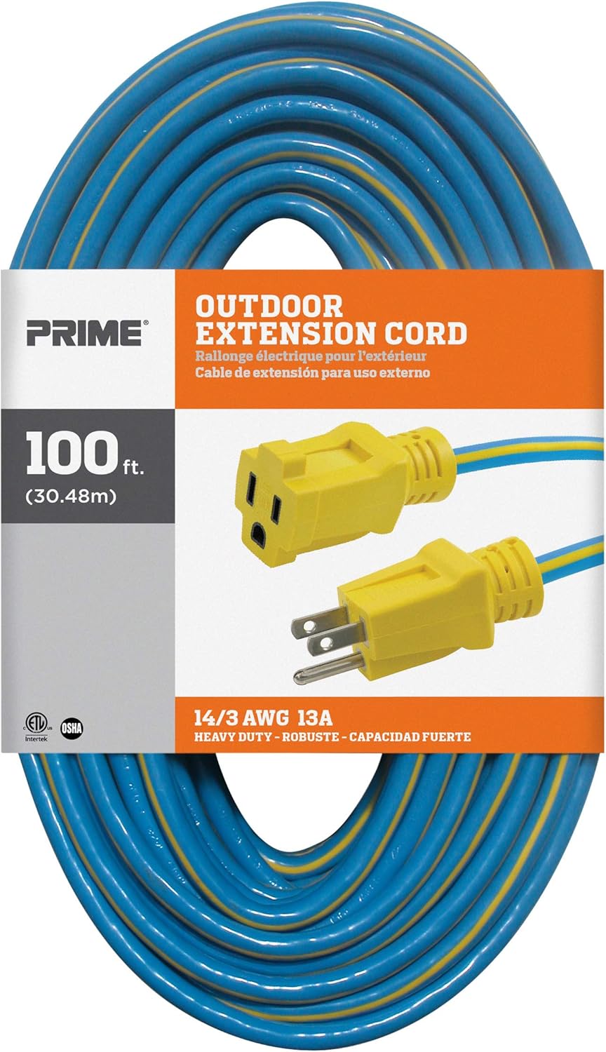Prime KC506735 100-Foot 14/3 SJTW Kaleidoscope Heavy Duty Extension Cord, Blue and Yellow