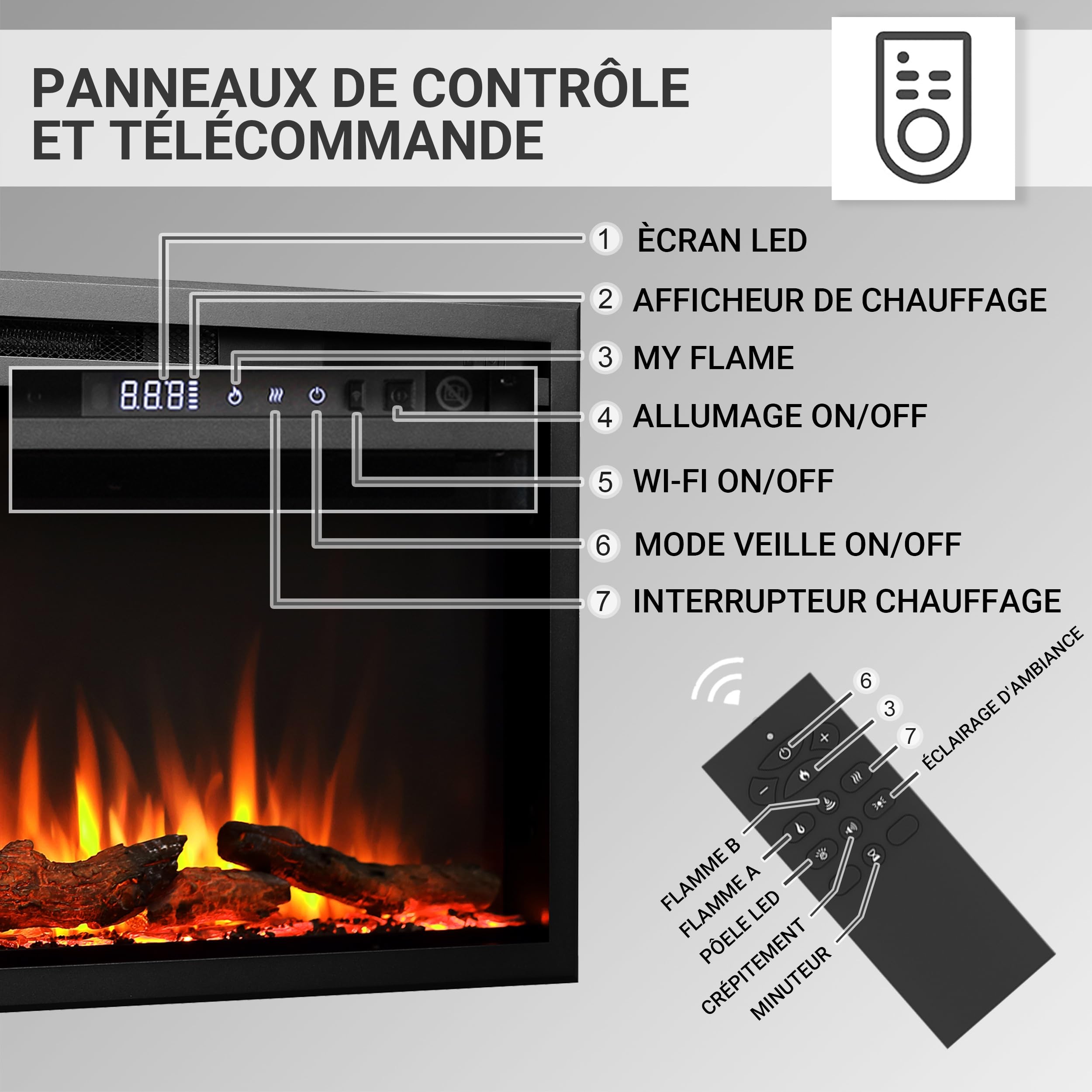 BALDERIA Atalanta 72 - Cheminee Electrique Effet Flamme LED, encastrable, WiFi