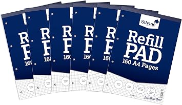 Silvine A4 Refill Pad - 5mm Squared 160 Pages Pack of 6