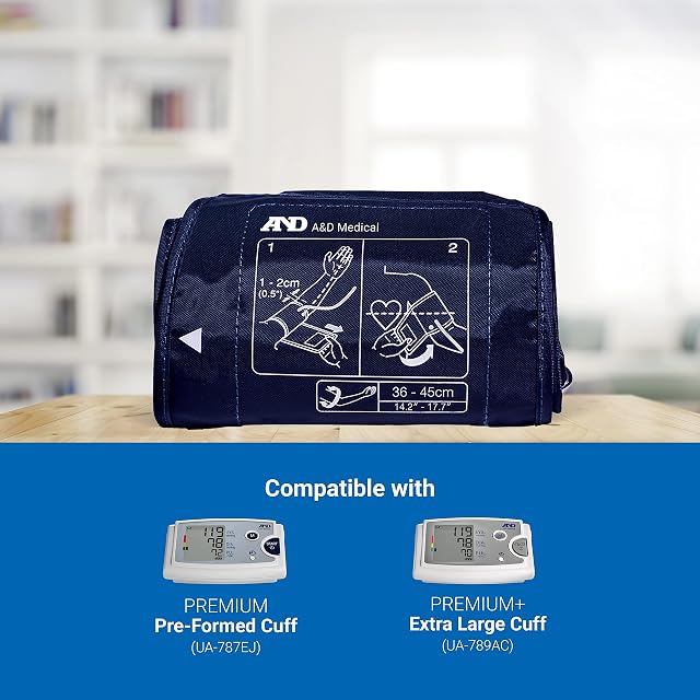 A&D Medical Moniteur de pression artérielle Remplacement de la grosse manche (14,2–17.7"/36–45 cm), Cuff de pression sanguine sans latex avec connecteur conforme ISO – Travaille avec A&D Medical UA-789AC, UA-787EJCN BP Moniteurs