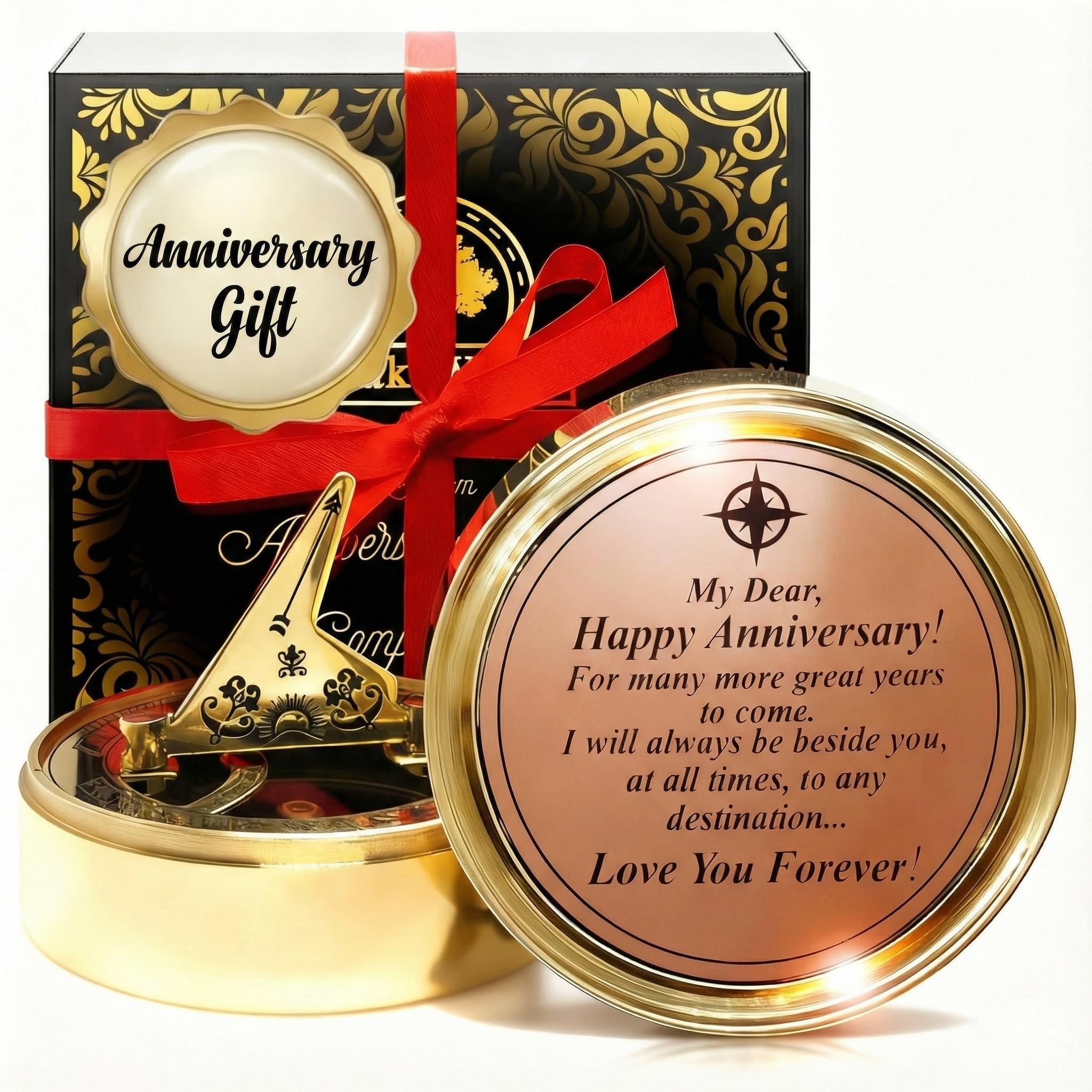 OakiWay Anniversary Sundial Compass Gift for Him or Her - Unique Gift Ideas for Husband or Wife, Men Wedding Anniversary 50th 40th 25th 20th Year Celebration, Gift Card Included