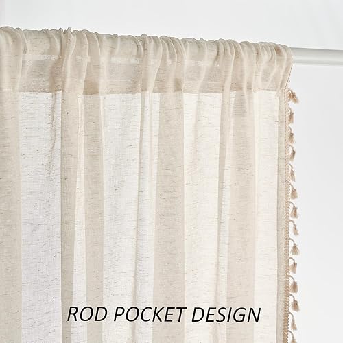 Miniatura 2 de Sanceor Cortina semiopaca bohemia extra larga con borla, 1 panel de 12 pies de largo, filtro de luz cremablanco hueso, cortina de 2 pisos para