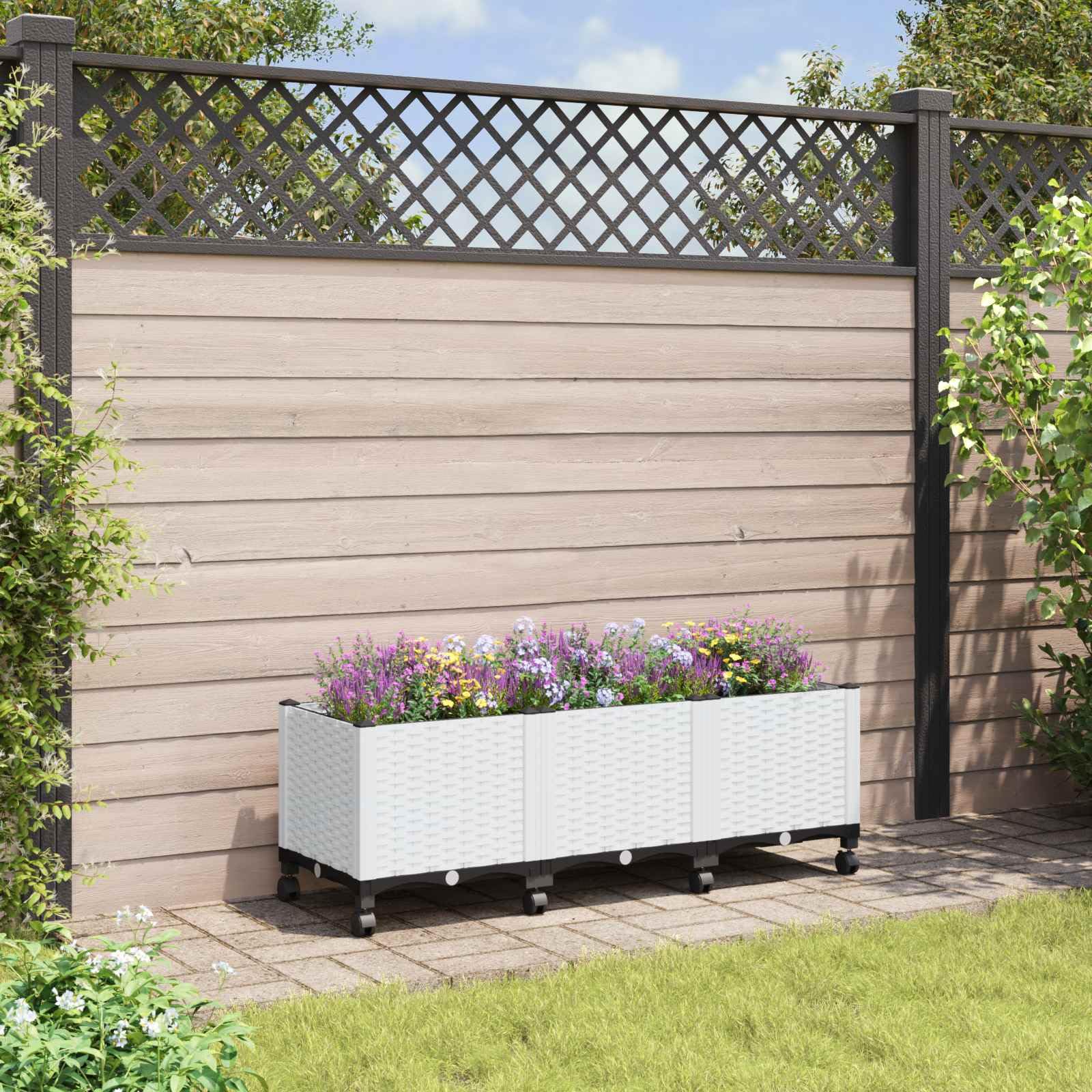 White Garden pojemnik na rośliny z kółkami, 120 x 40 x 48 cm, polipropylen (PP), do użytku na zewnątrz, na taras, podwórko