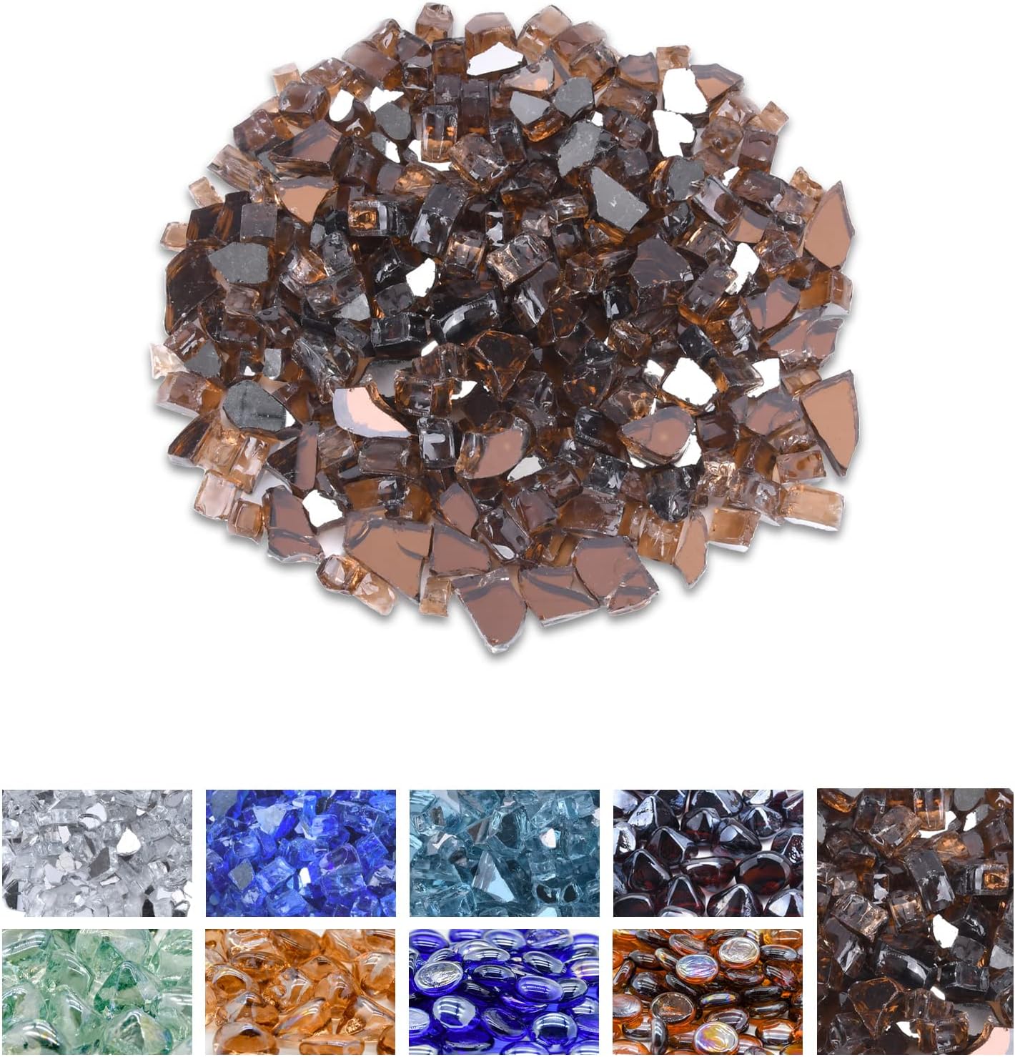 GasSaf 1/2 Inch Fire Glass Reflective Tempered Fireglass Cut Crushed FireGlass for Fire Pit, Fireplace, Replaces Existing Gas Logs & Lava Rocks (20 Pound)(Amber Reflective).