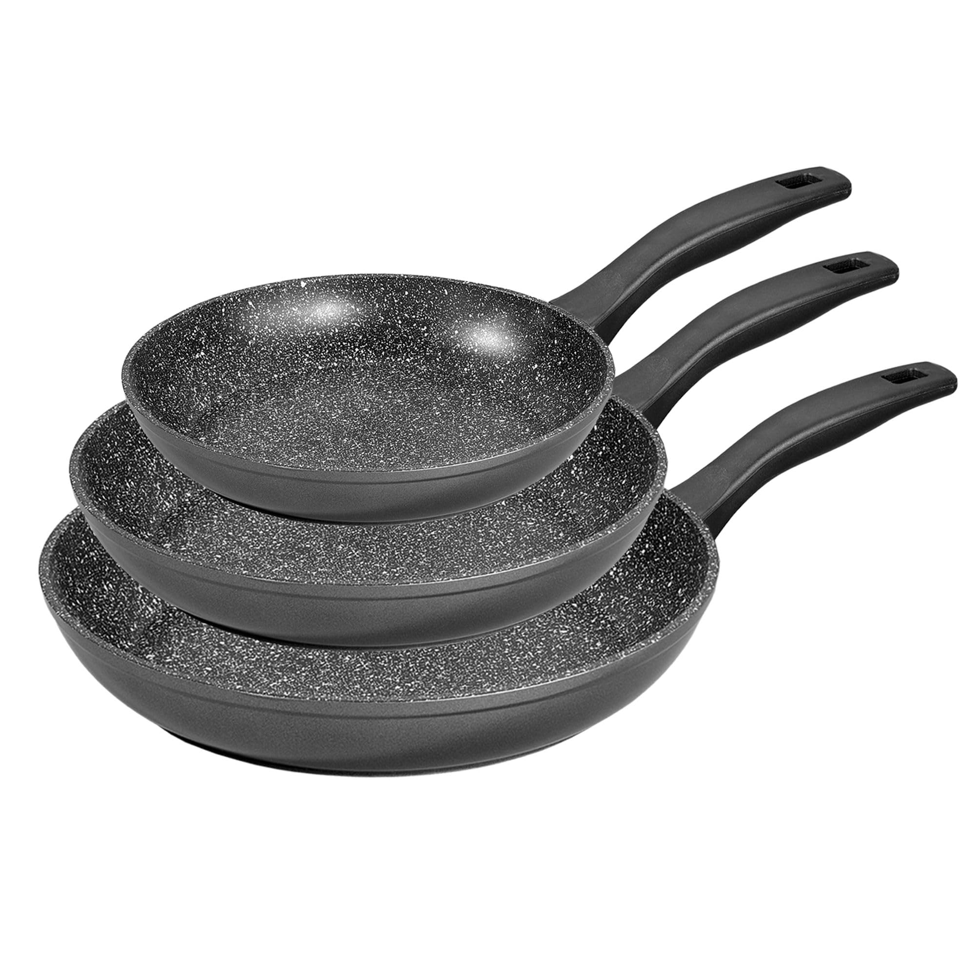 STONELINE Made in Germany - Set di padelle da 3 pezzi, 20/24/28 cm, padella antiaderente con vere particelle di pietra, padella a induzione, adatta al forno, tutti i piani cottura, senza olio e grassi