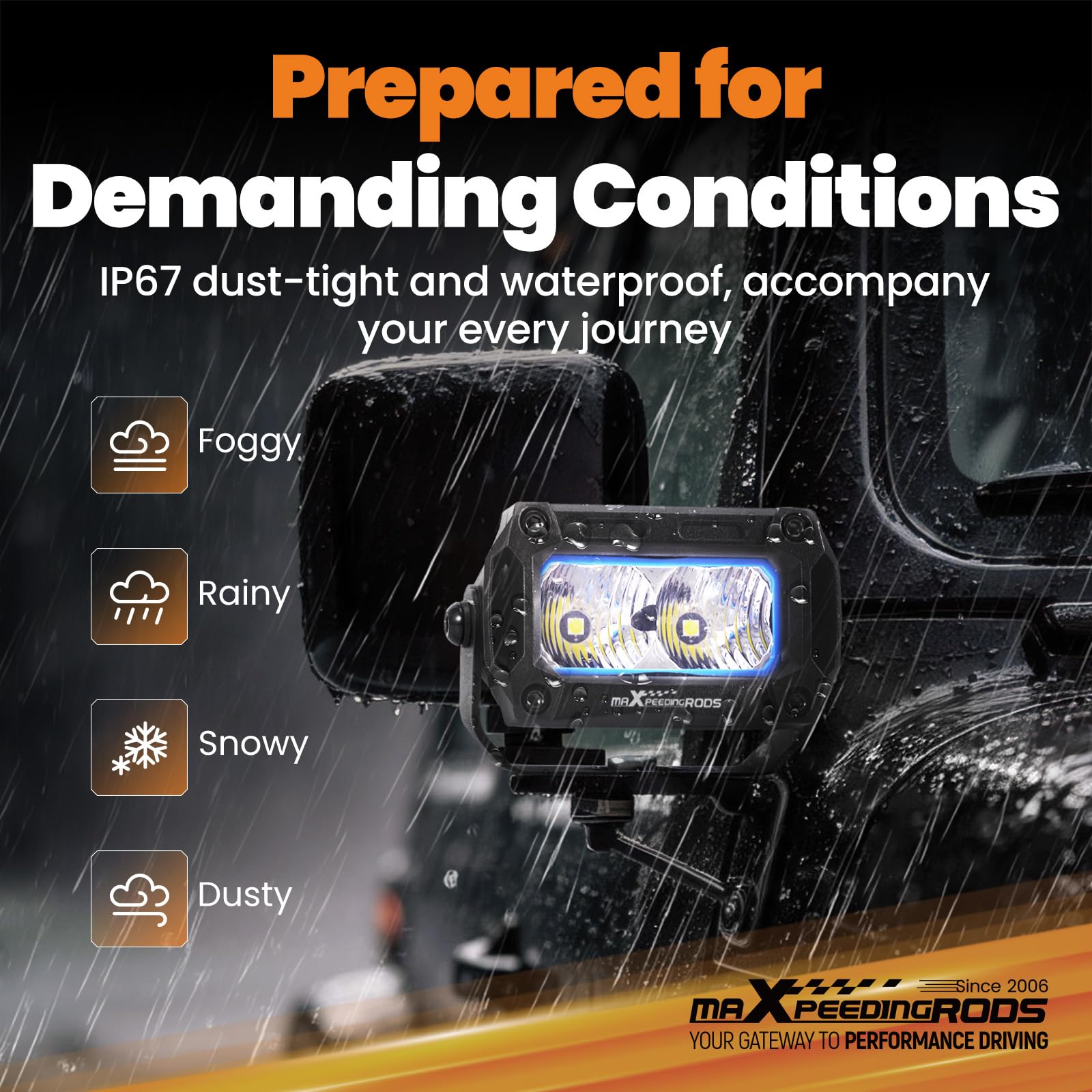 maXpeedingrods 3,3 cala 20 W LED Off-road Pod, listwa świetlna 2000 lm, białe światło, IP67 lampy z wiązką przewodów, do samochodów ciężarowych, Jeepów, Pickupów, ATV, UTV, motocykli i traktorów, 2