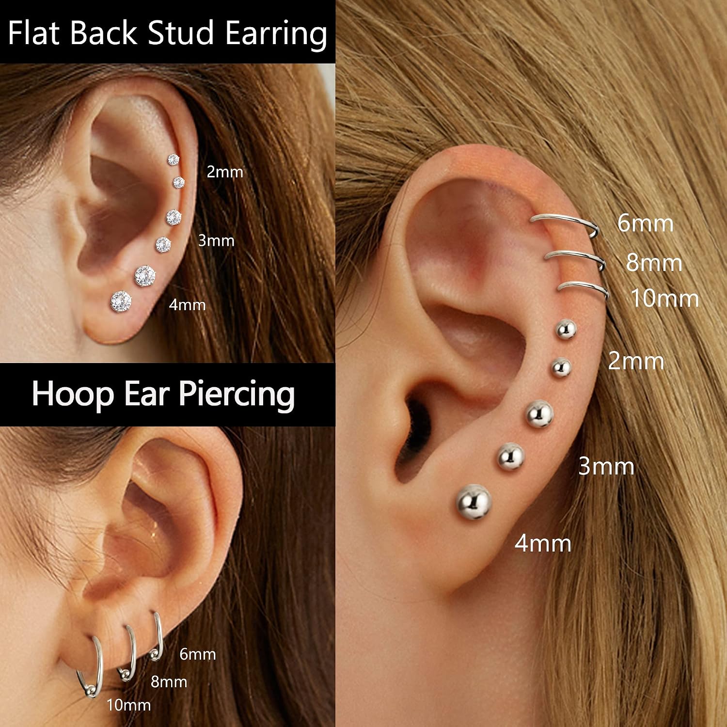 THUNARAZ Surgical Steel Tiny Stud Earrings for Women Hypoallergenic Flat Back Cartilage Earrings Cubic Zirconia Tiny Ball Earrings Hoops Conch Helix Cartilage Piercing Jewelry