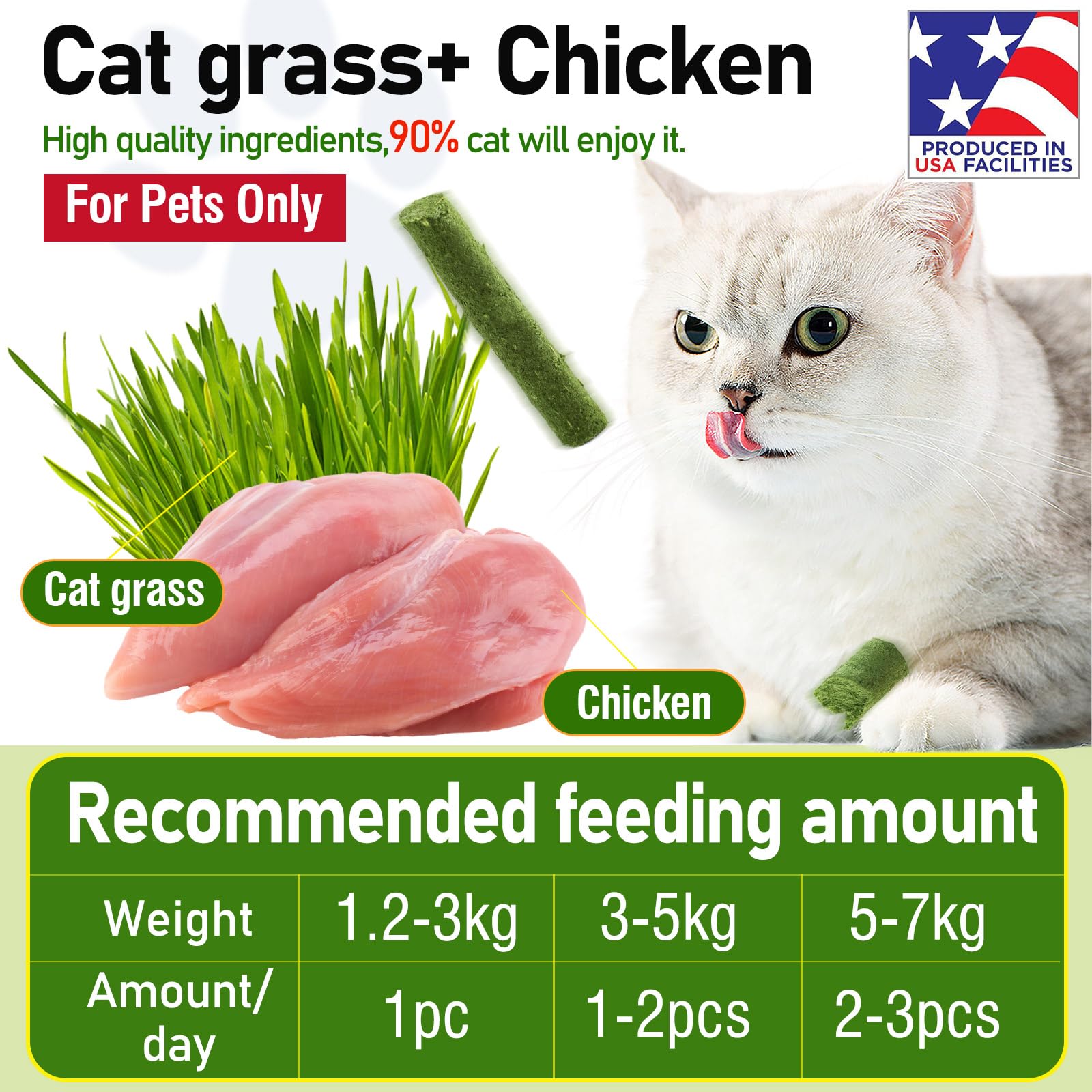 Myfoodog Freezed Drying Cat Grass Stick, Cat Grass Teething Sticks Snacks for Cats, Edible Dry Cats Treats for Teeth Cleaning and Hairball Removal, Made in USA