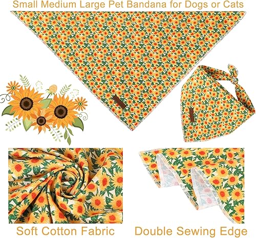 Miniatura 3 de Bandana de otoño para perro, bandana de girasol para perros pequeños, medianos y grandes, lindo pañuelo de flores para cachorros, bufanda triangular