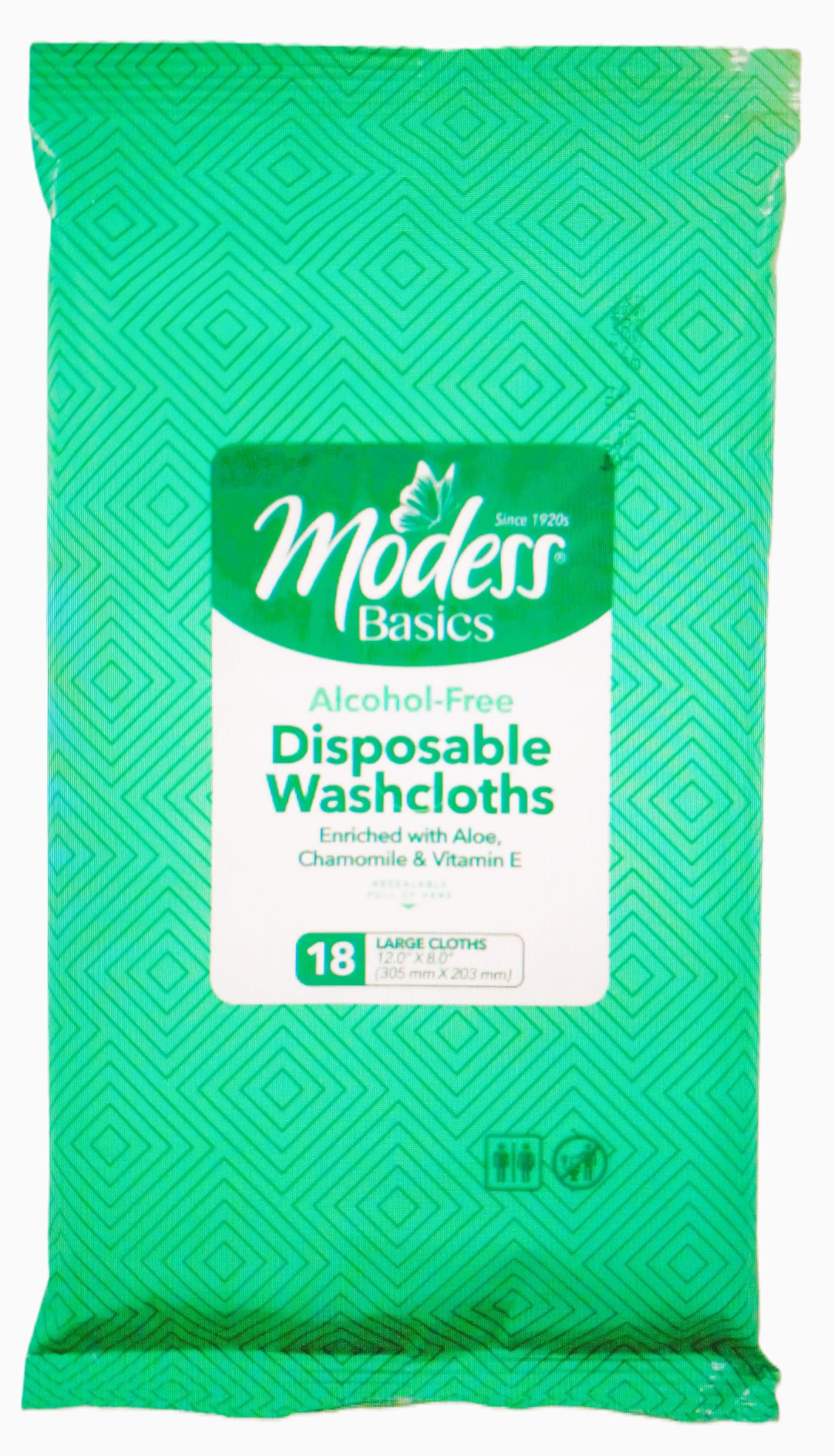 Generic (2 pack) Modess Basics Alcohol-Free Disposable Washcloths, (two -18 count packs) since 1920s