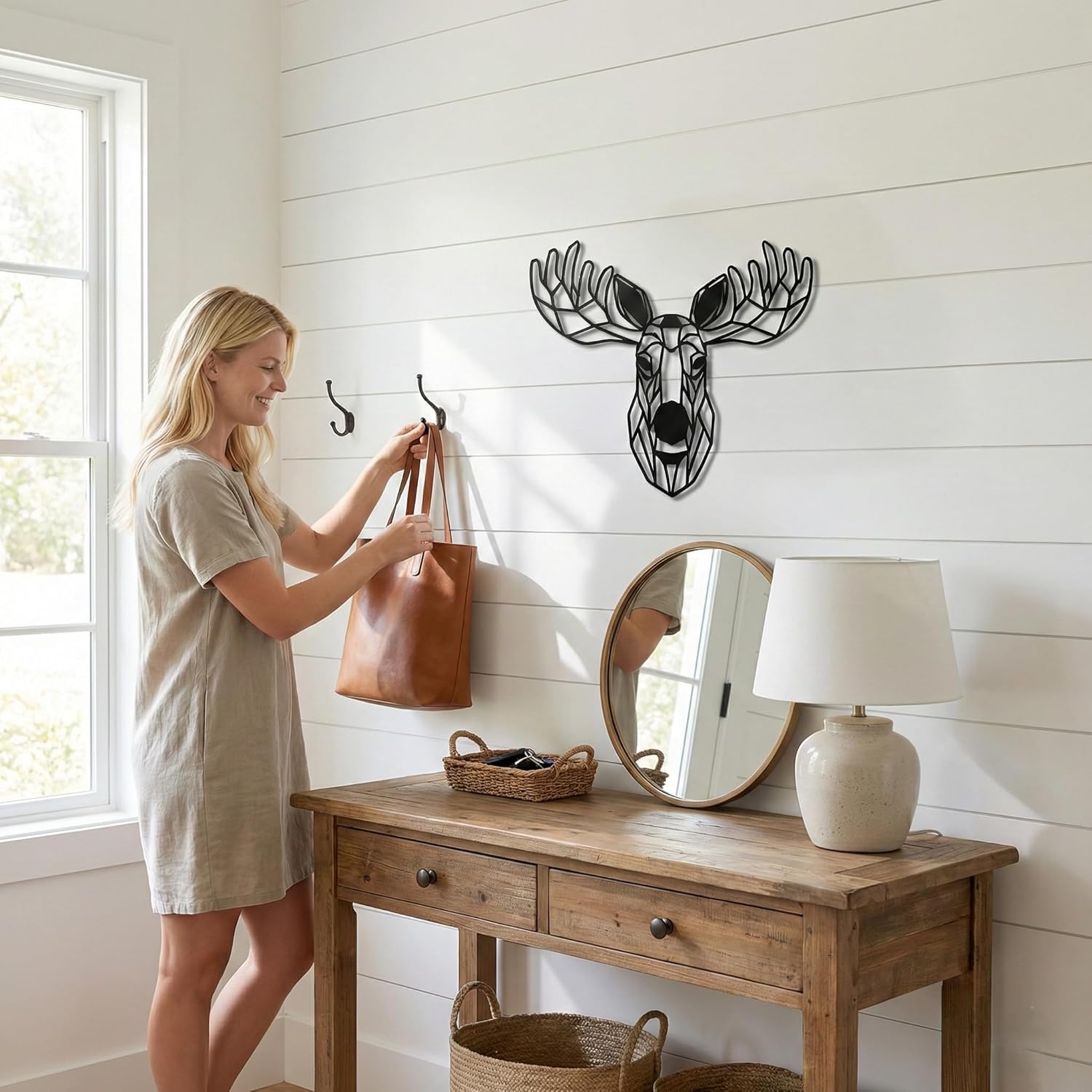 DEKADRON Metal Wall Art, Geometric Metal Moose Head Decor, Wall Hangings, Metal Moose Elk Sign, Home Décor, Office Decoration (18" W x 14" H / 45x35cm)