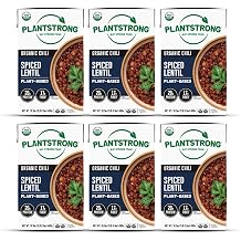 PLANTSTRONG Chili & Stew USDA Organic, Non-GMO, Plant-Based, Vegan, Gluten-Free, Oil-Free, Lightly Salted, Ready to Heat & Serve Pack of 6 32 Fl. Oz., Spiced Lentil Chili
