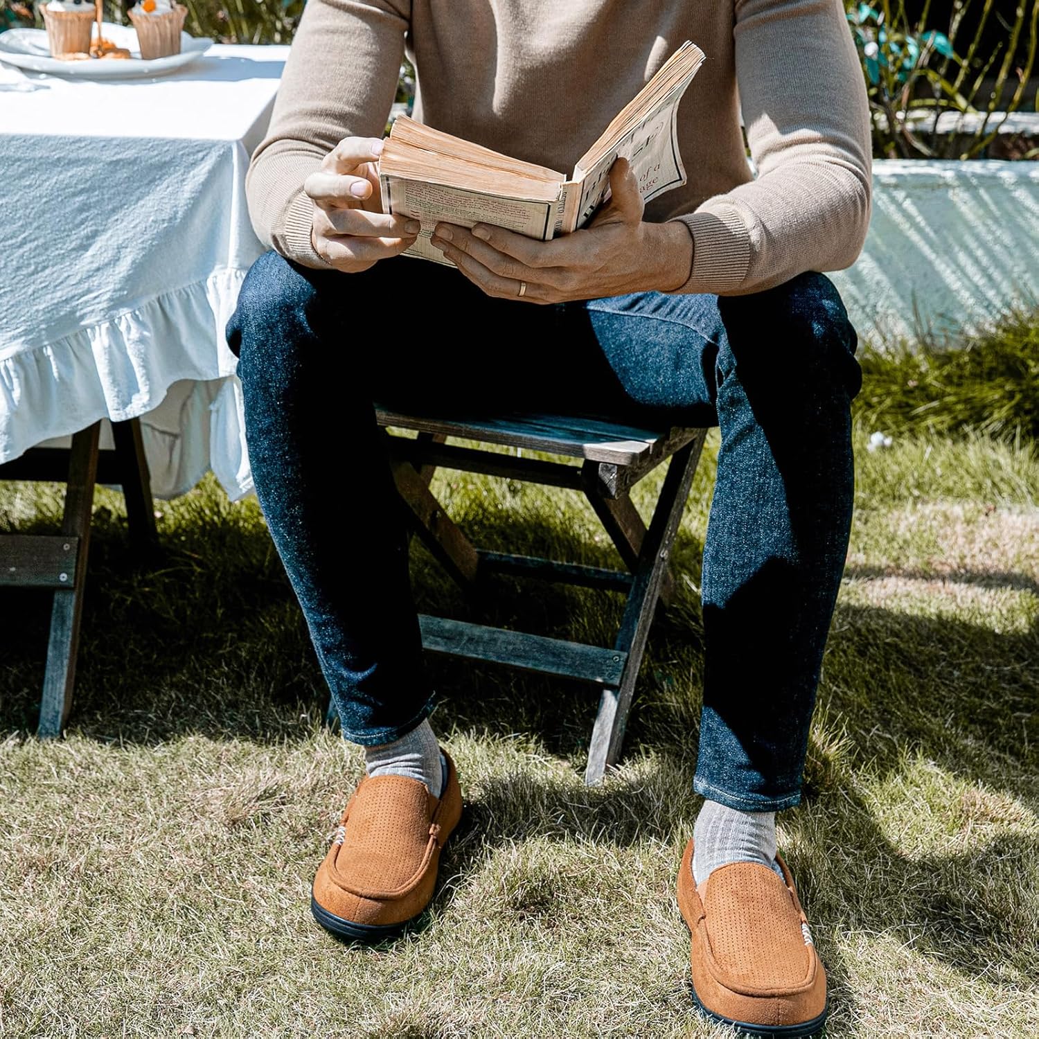 HomeTop Men's Classic Moccasin Slippers Comfy Memory Foam Indoor House Shoes - Image 3